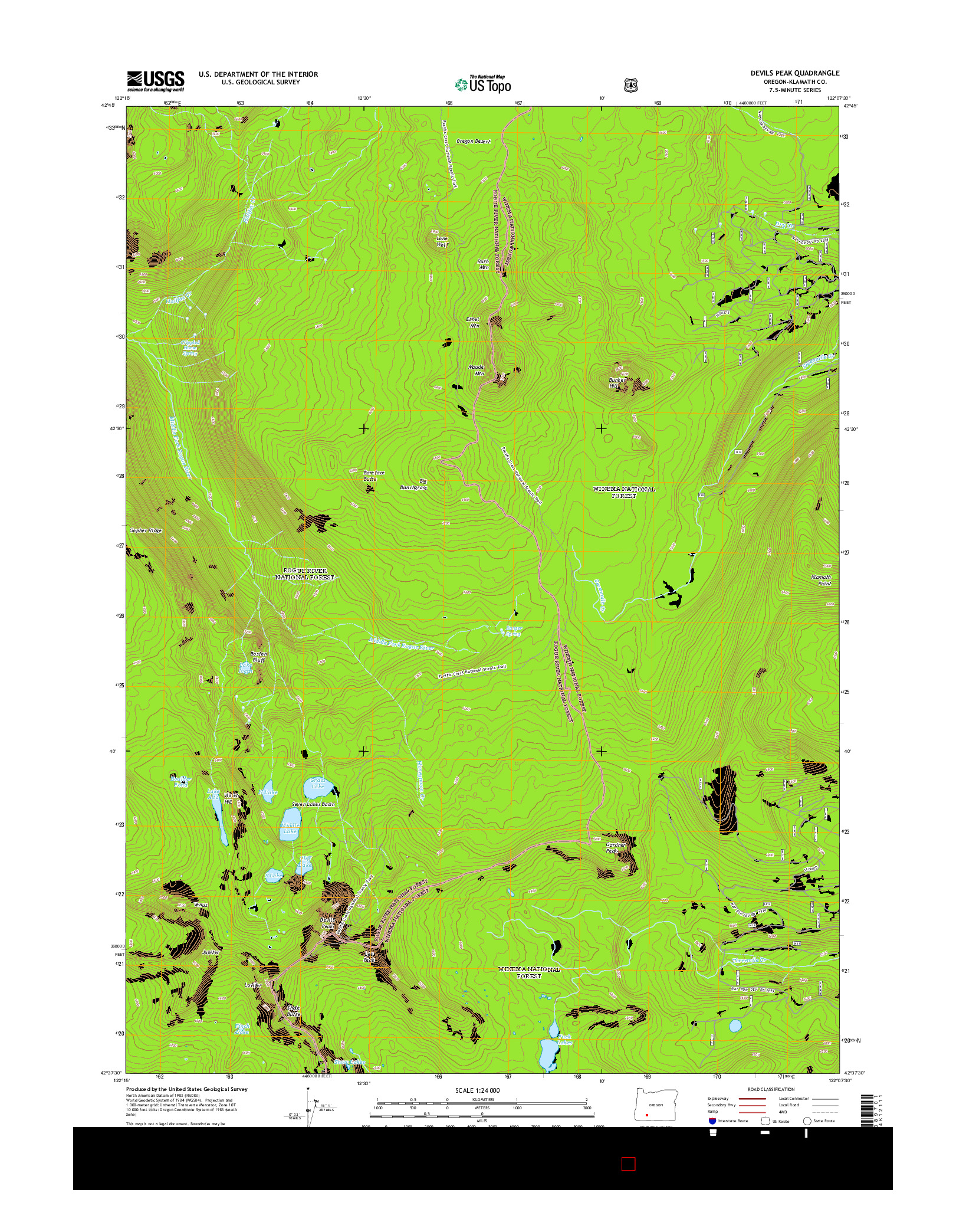USGS US TOPO 7.5-MINUTE MAP FOR DEVILS PEAK, OR 2014