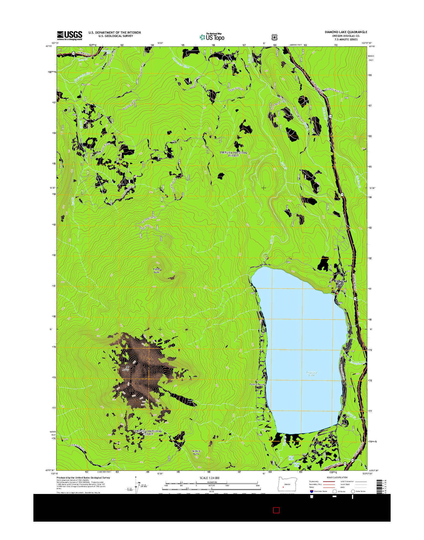 USGS US TOPO 7.5-MINUTE MAP FOR DIAMOND LAKE, OR 2014