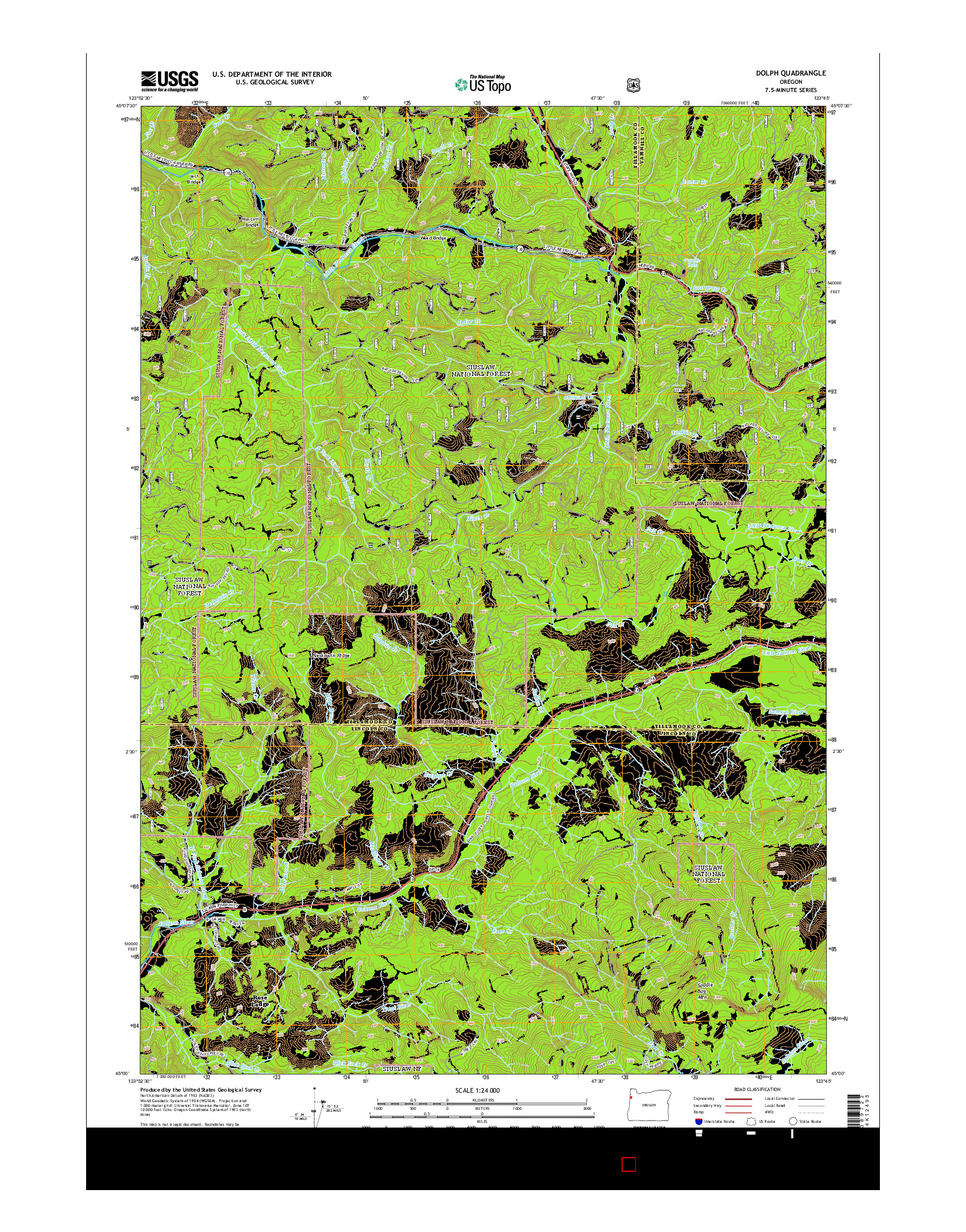 USGS US TOPO 7.5-MINUTE MAP FOR DOLPH, OR 2014