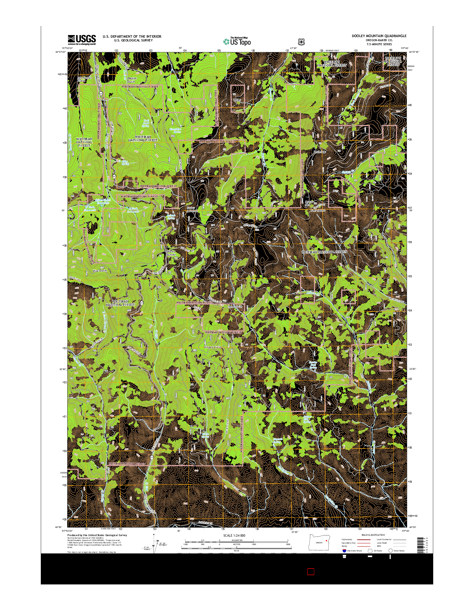 USGS US TOPO 7.5-MINUTE MAP FOR DOOLEY MOUNTAIN, OR 2014