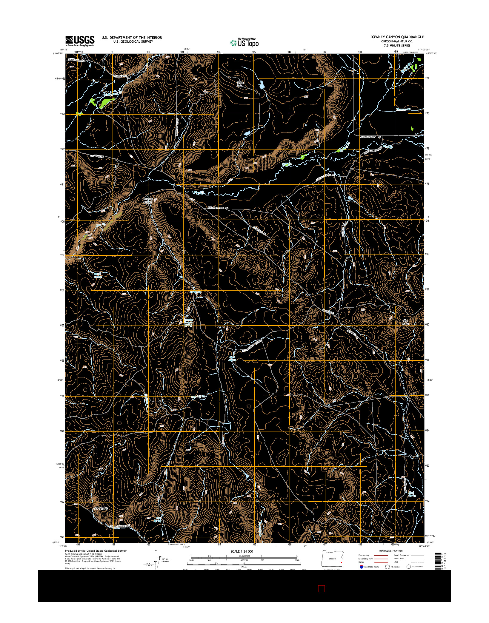 USGS US TOPO 7.5-MINUTE MAP FOR DOWNEY CANYON, OR 2014