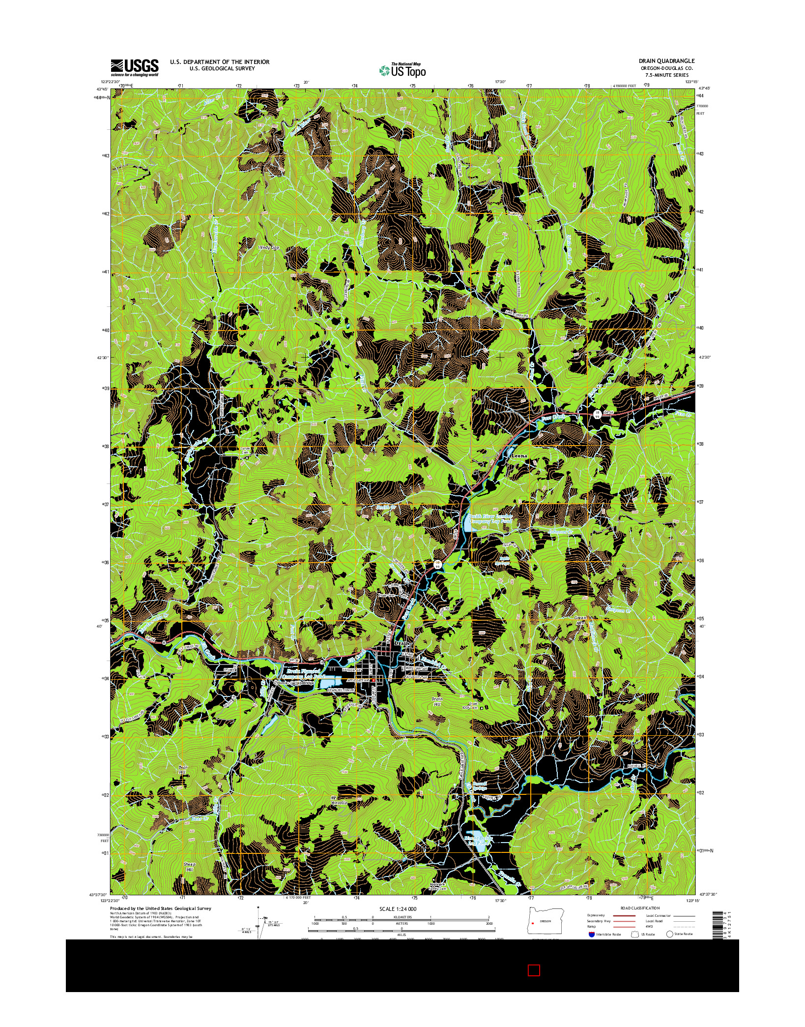 USGS US TOPO 7.5-MINUTE MAP FOR DRAIN, OR 2014