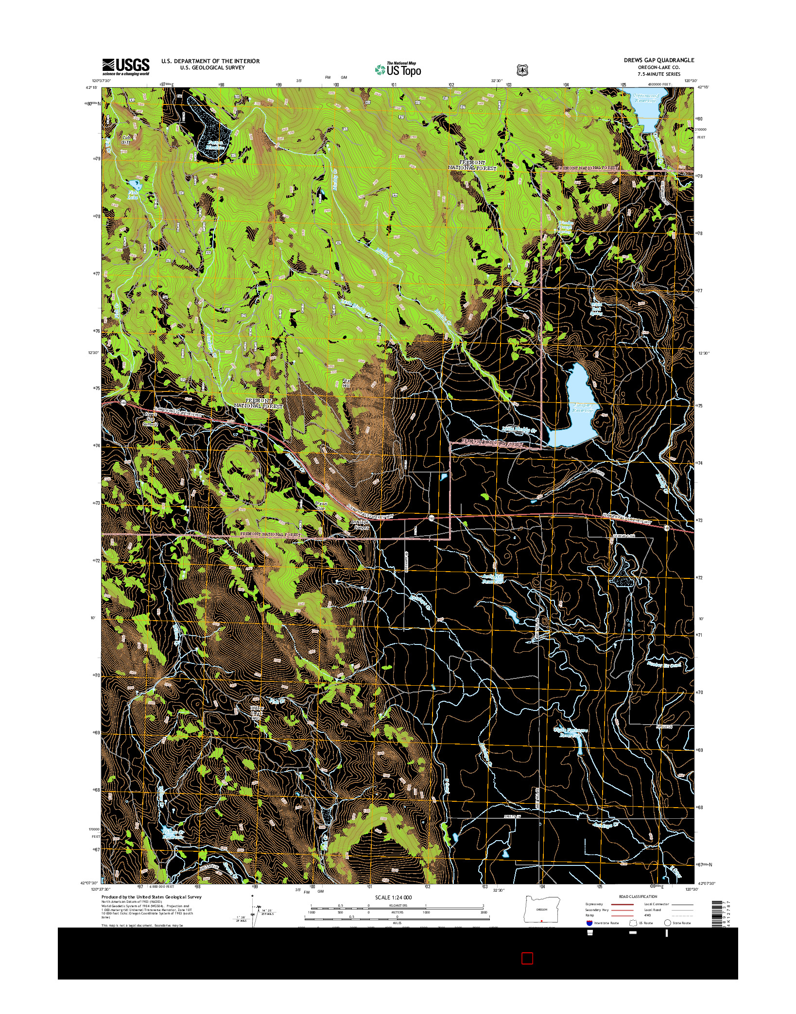 USGS US TOPO 7.5-MINUTE MAP FOR DREWS GAP, OR 2014