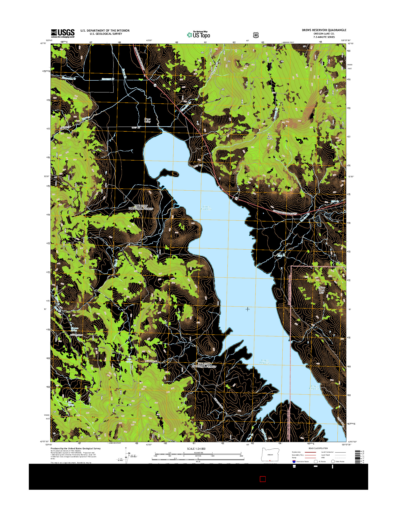 USGS US TOPO 7.5-MINUTE MAP FOR DREWS RESERVOIR, OR 2014