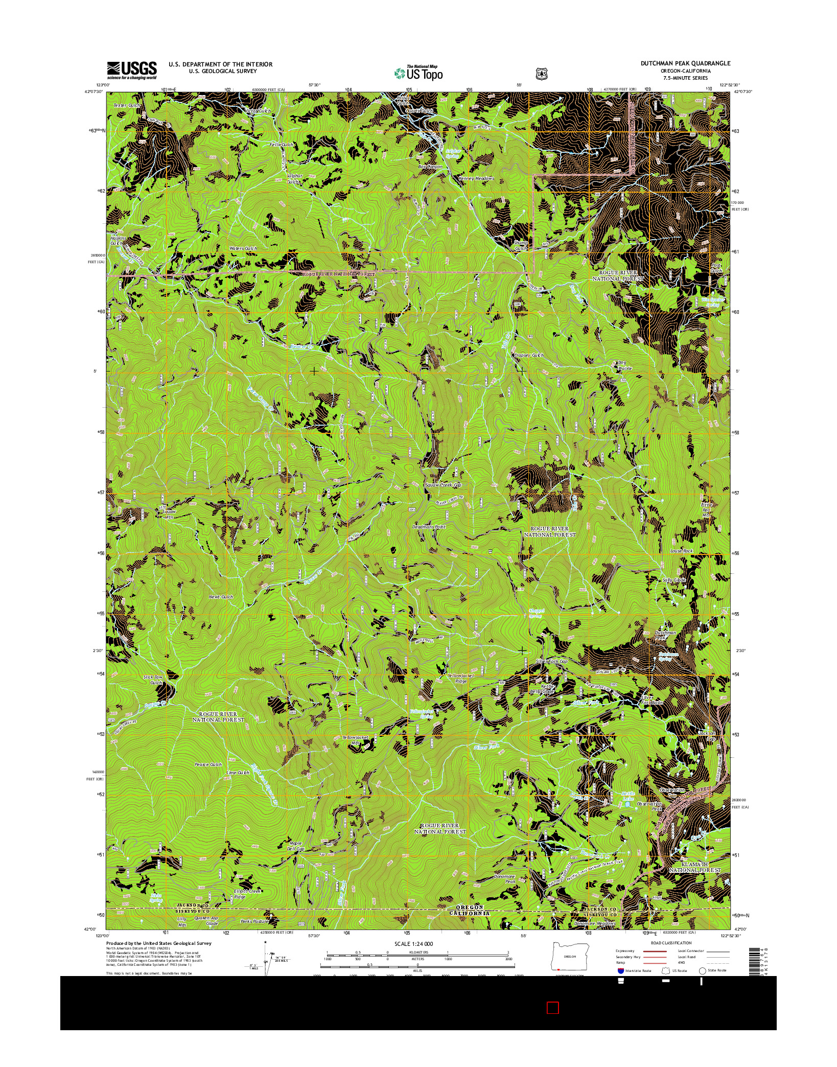 USGS US TOPO 7.5-MINUTE MAP FOR DUTCHMAN PEAK, OR-CA 2014