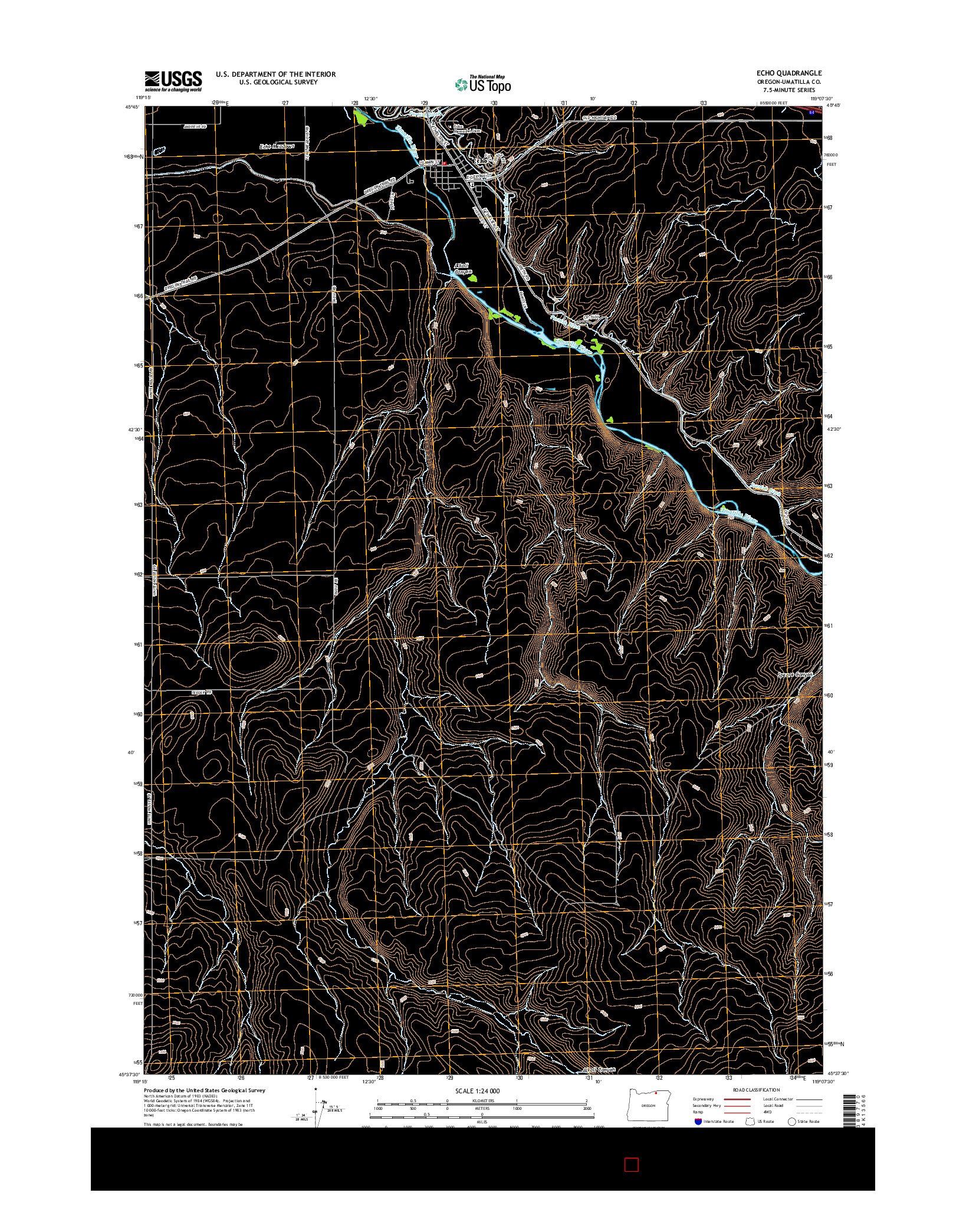 USGS US TOPO 7.5-MINUTE MAP FOR ECHO, OR 2014