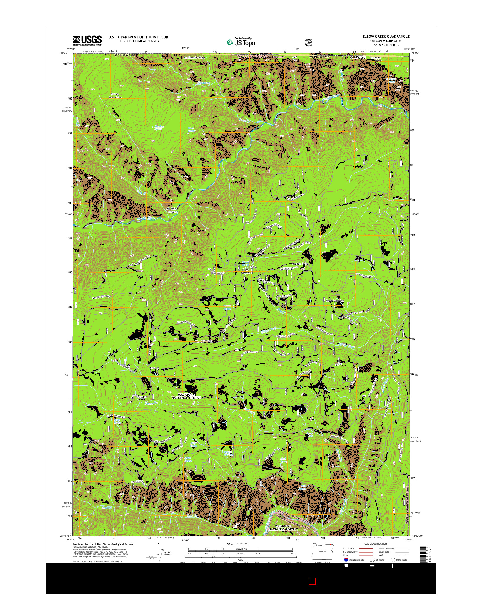 USGS US TOPO 7.5-MINUTE MAP FOR ELBOW CREEK, OR-WA 2014