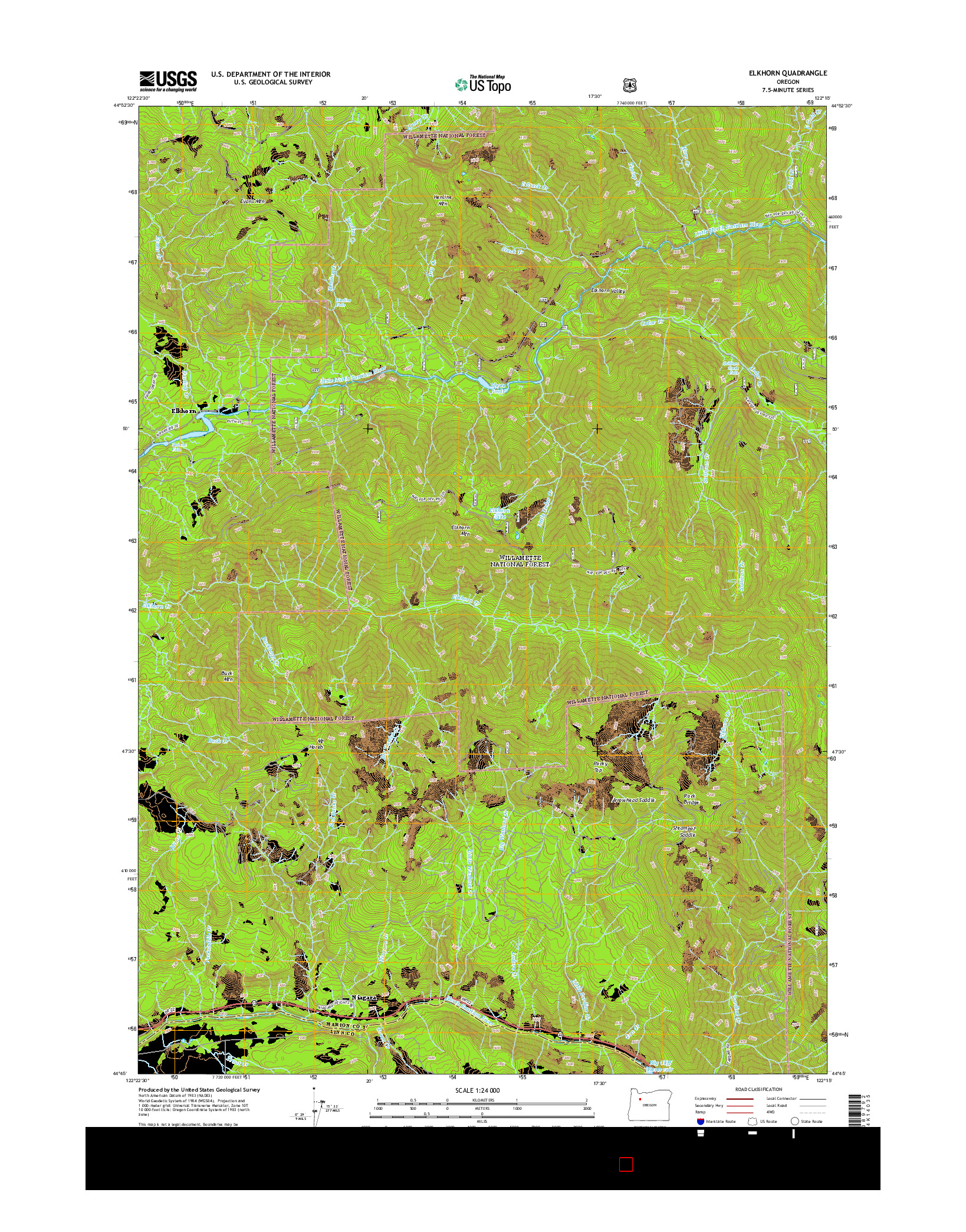 USGS US TOPO 7.5-MINUTE MAP FOR ELKHORN, OR 2014