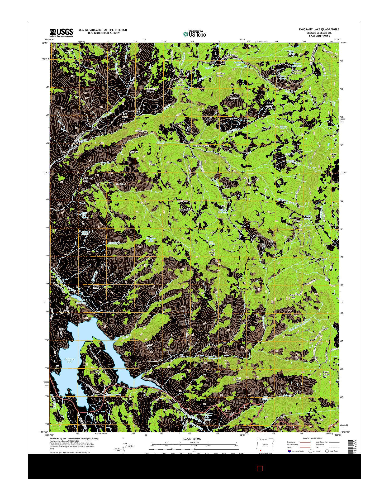 USGS US TOPO 7.5-MINUTE MAP FOR EMIGRANT LAKE, OR 2014
