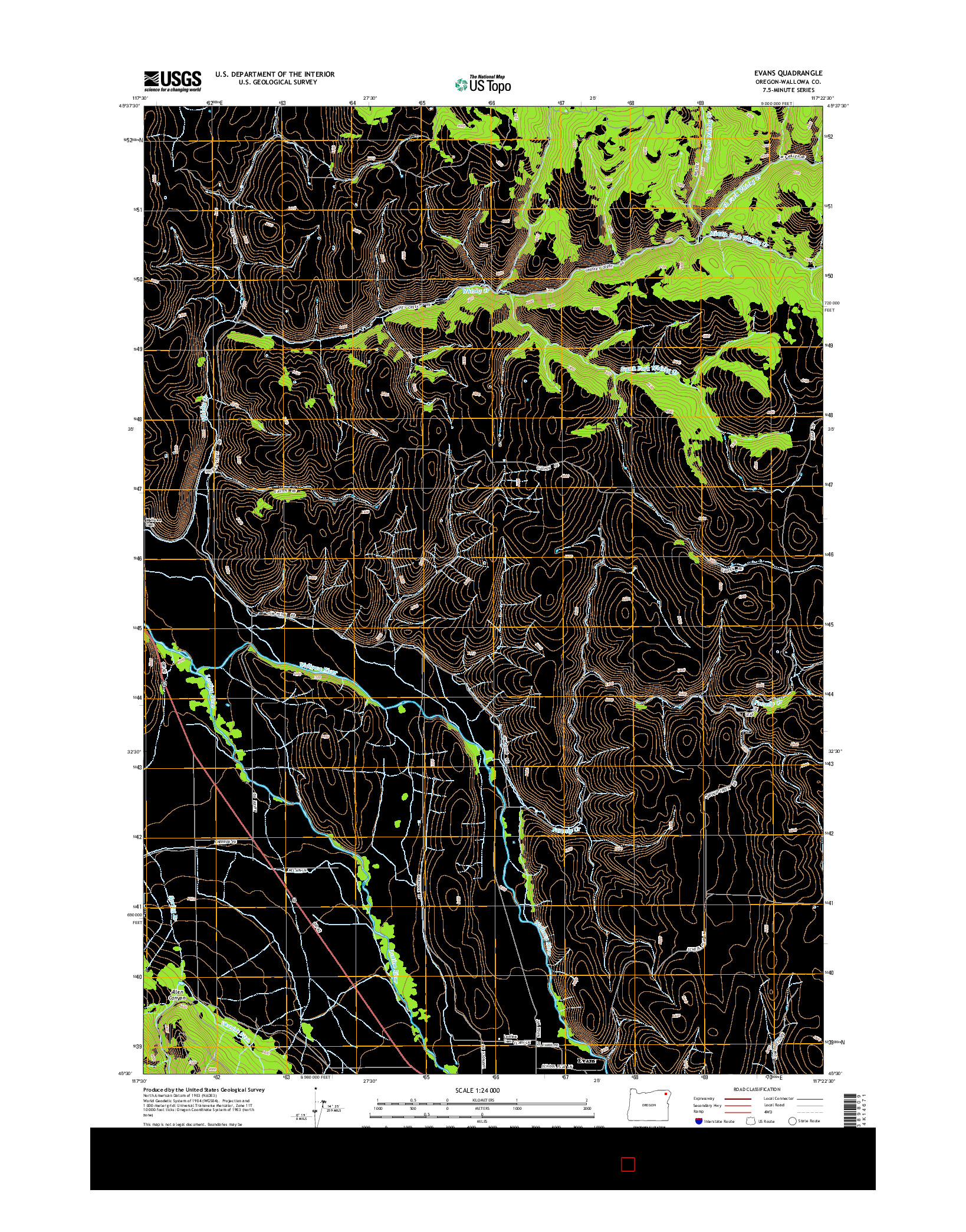 USGS US TOPO 7.5-MINUTE MAP FOR EVANS, OR 2014