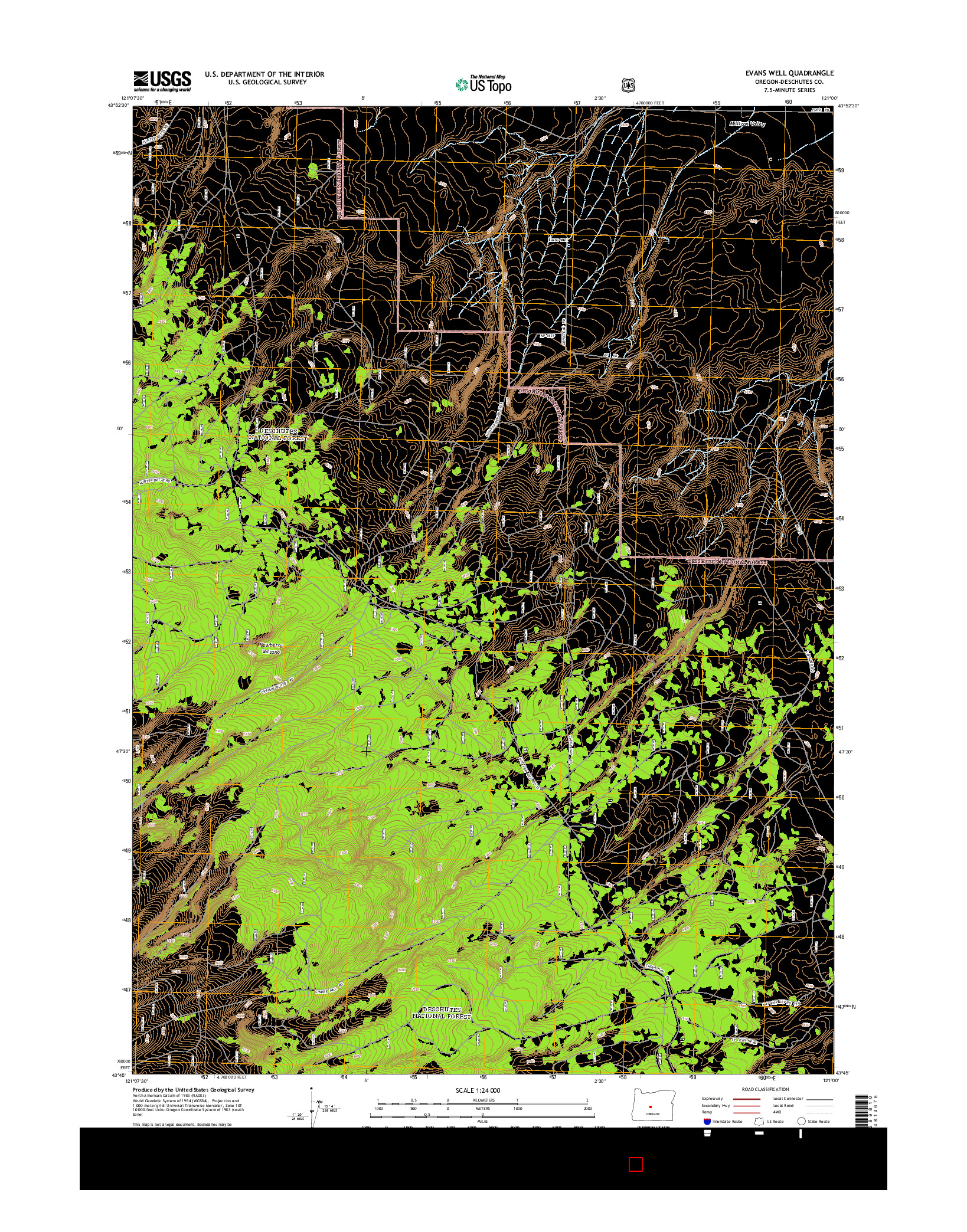 USGS US TOPO 7.5-MINUTE MAP FOR EVANS WELL, OR 2014