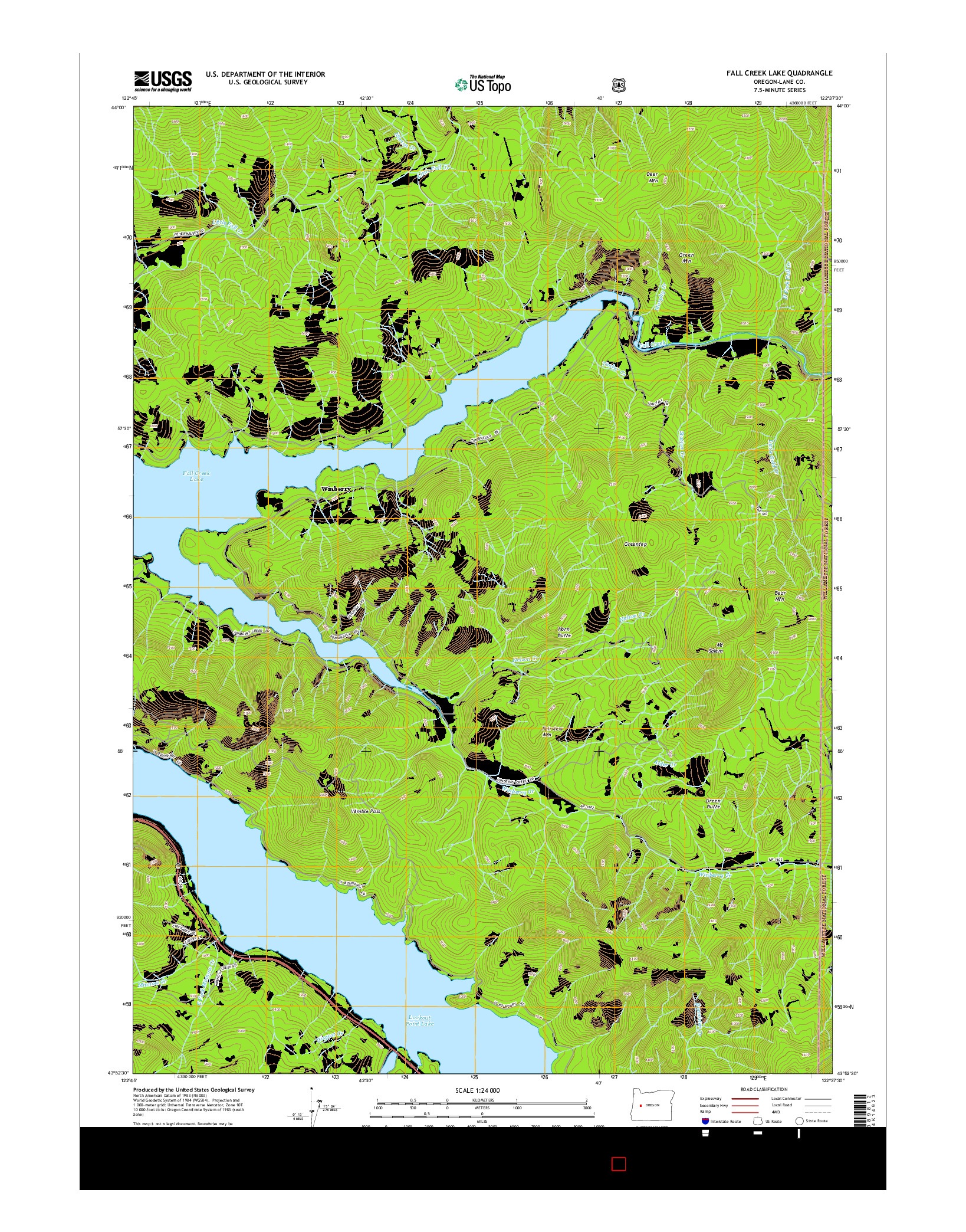 USGS US TOPO 7.5-MINUTE MAP FOR FALL CREEK LAKE, OR 2014