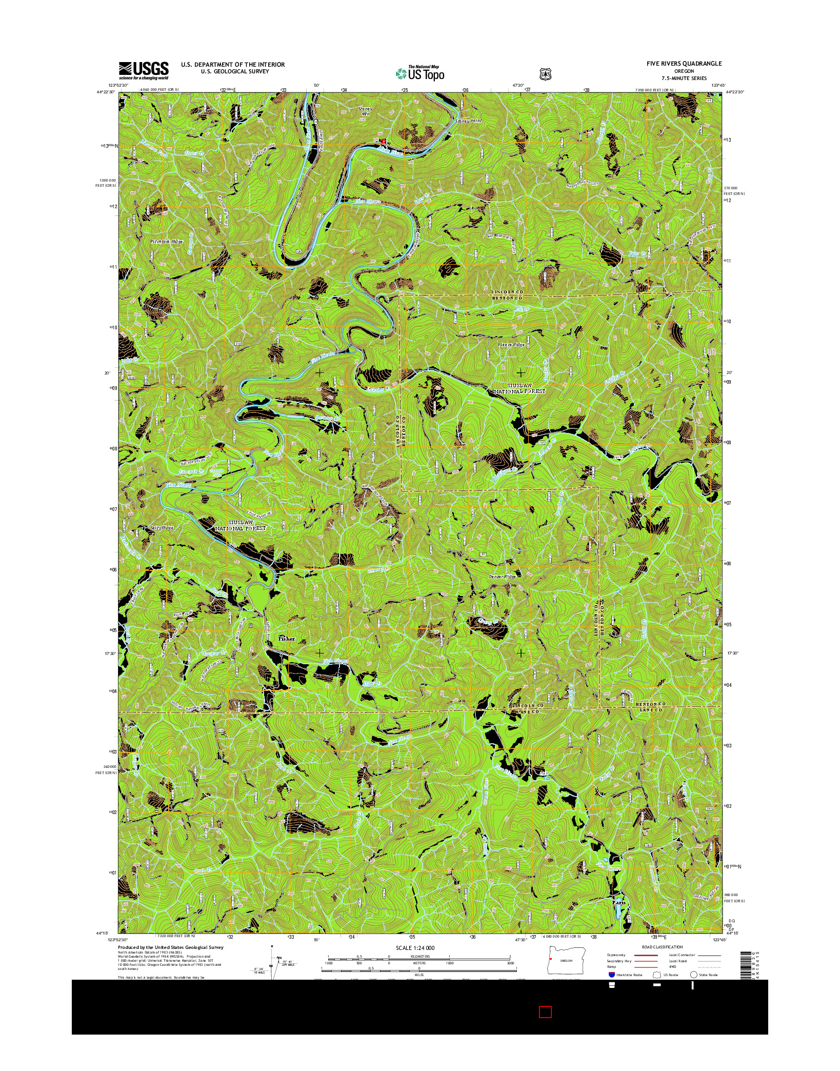 USGS US TOPO 7.5-MINUTE MAP FOR FIVE RIVERS, OR 2014