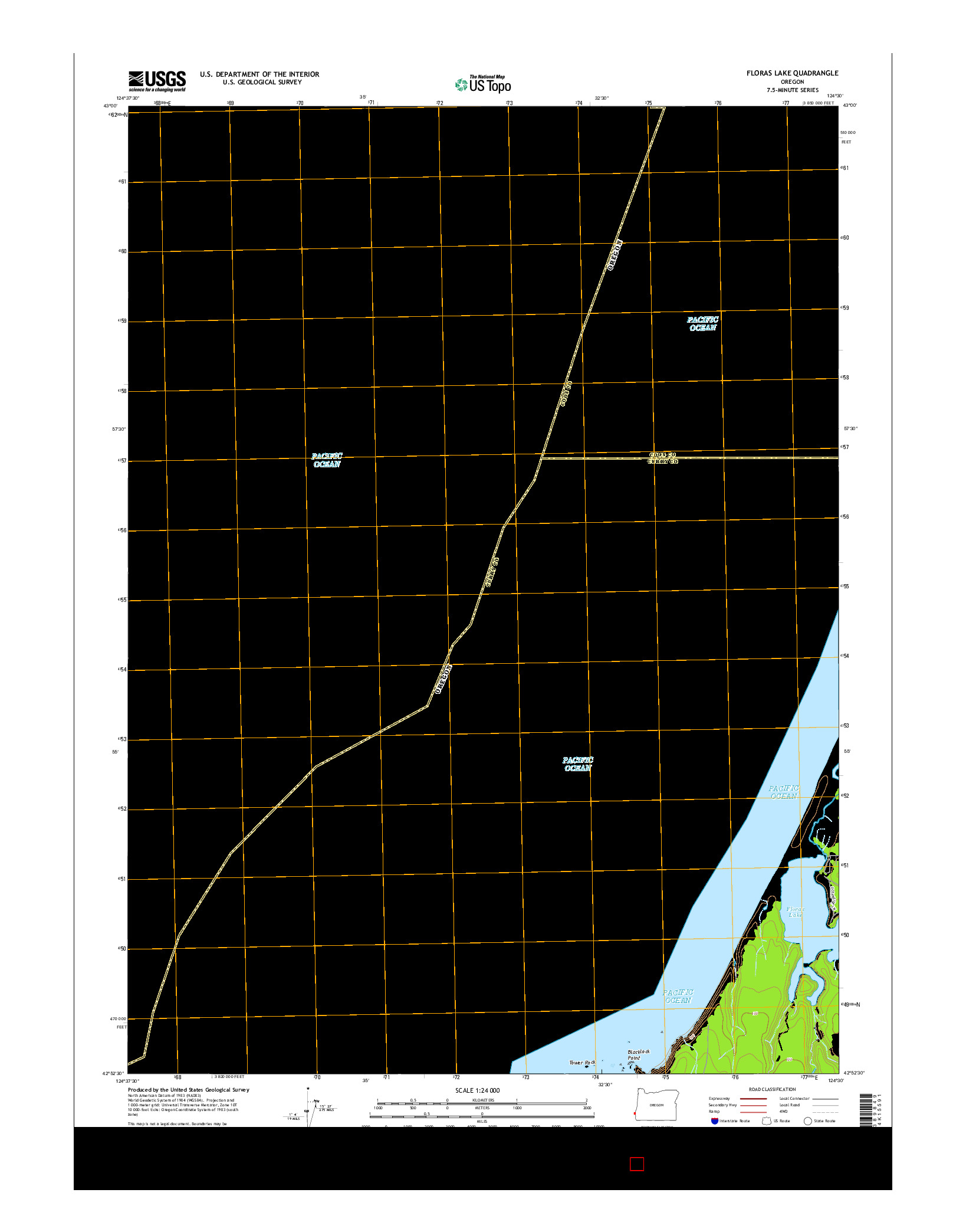 USGS US TOPO 7.5-MINUTE MAP FOR FLORAS LAKE, OR 2014