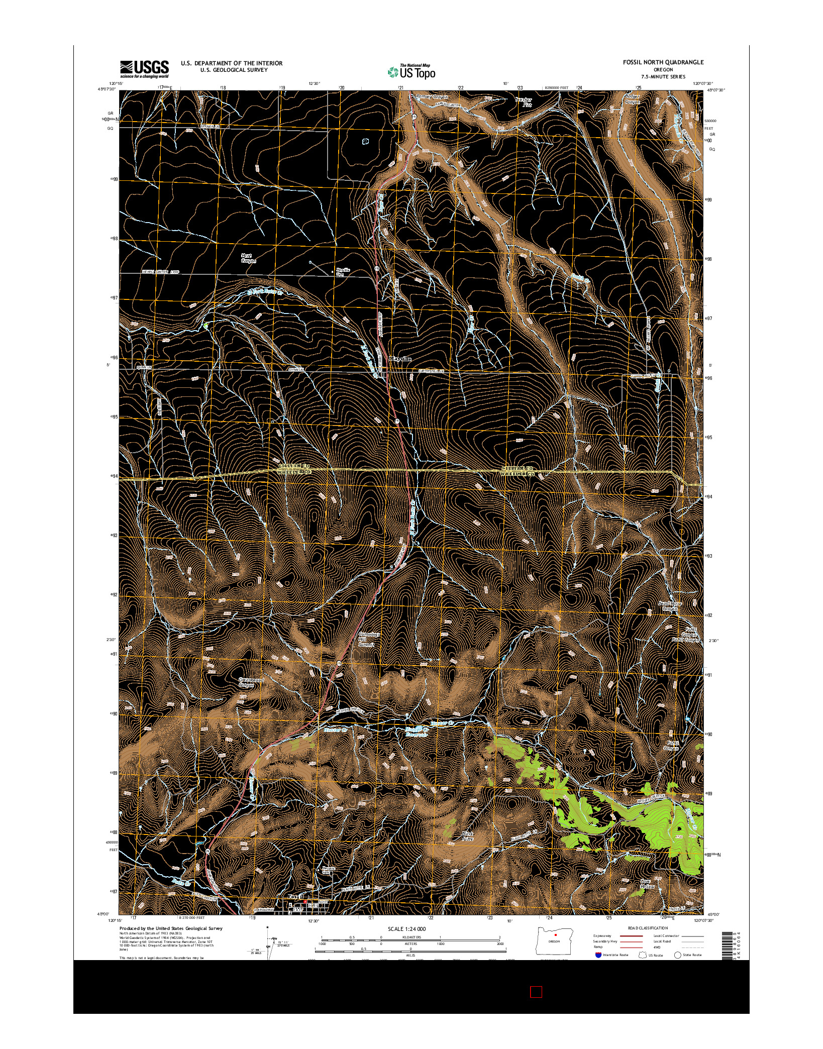 USGS US TOPO 7.5-MINUTE MAP FOR FOSSIL NORTH, OR 2014