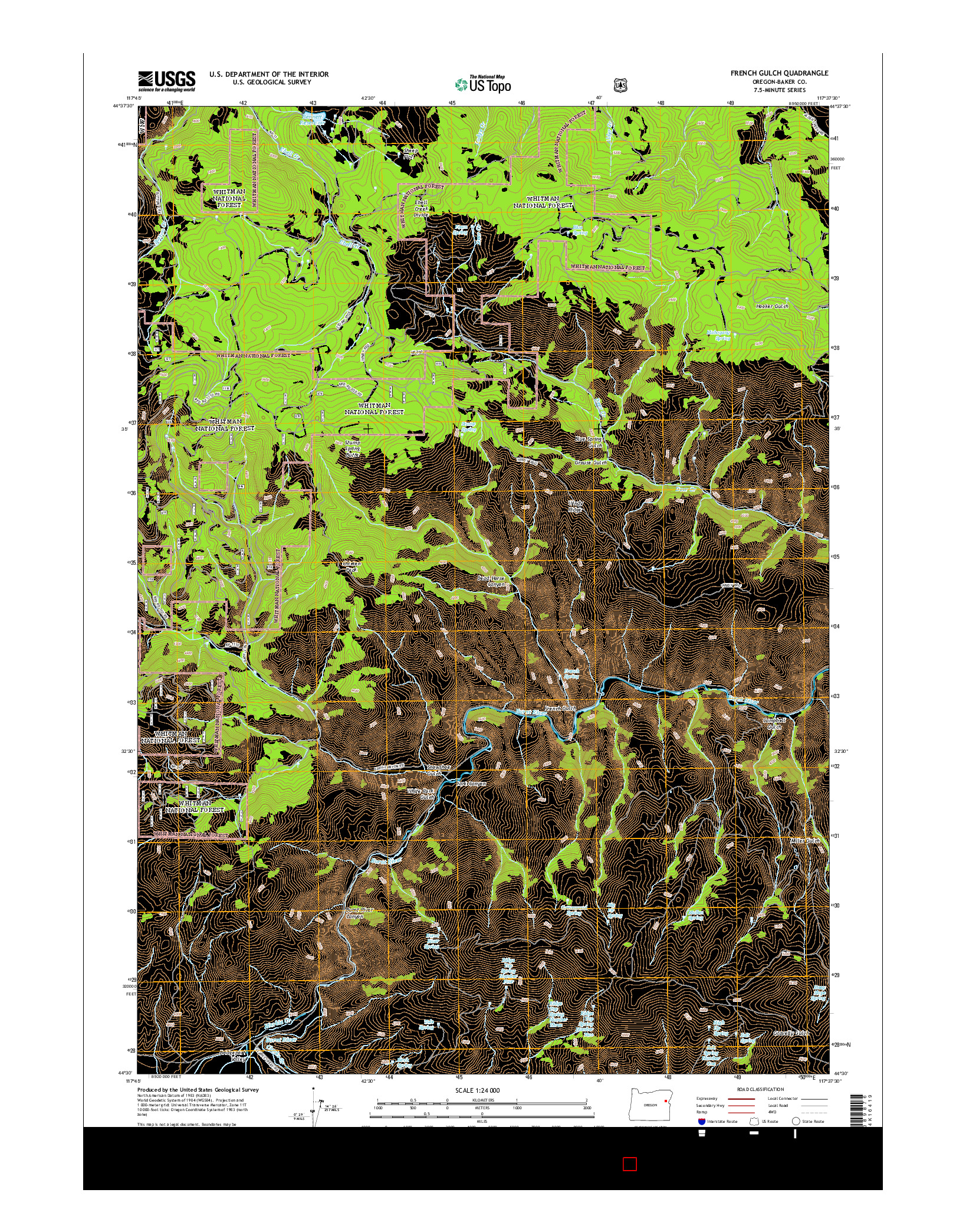 USGS US TOPO 7.5-MINUTE MAP FOR FRENCH GULCH, OR 2014