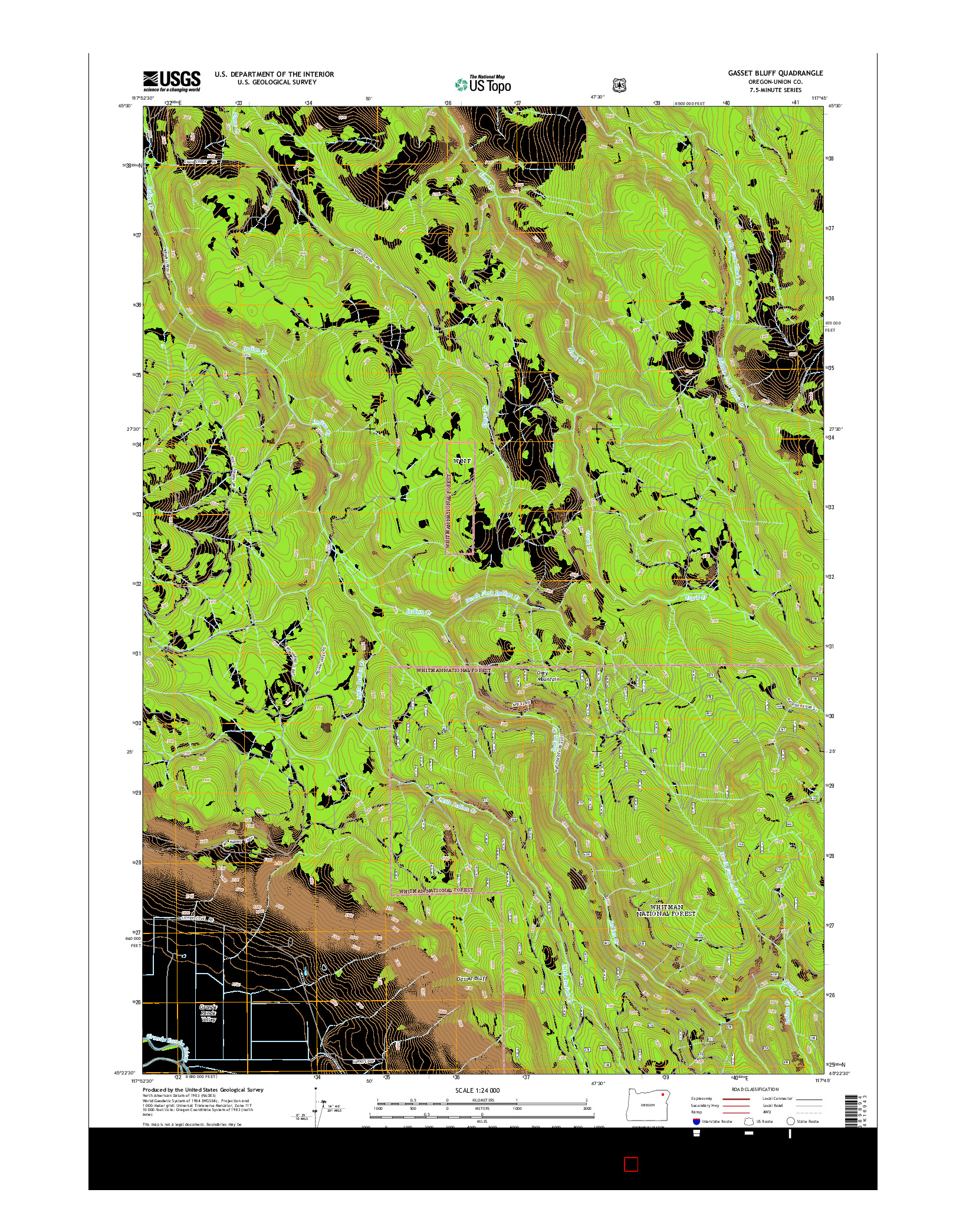 USGS US TOPO 7.5-MINUTE MAP FOR GASSET BLUFF, OR 2014