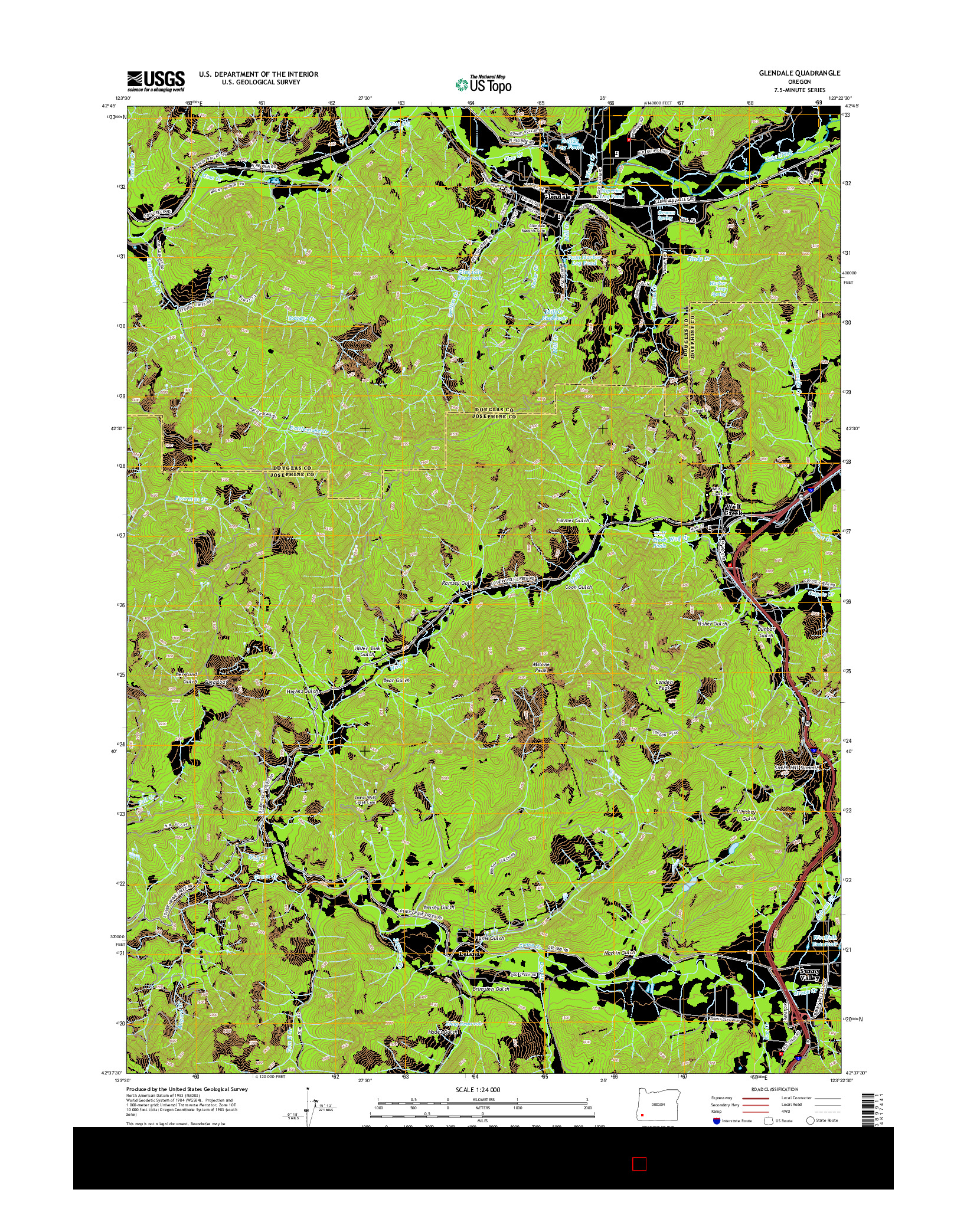 USGS US TOPO 7.5-MINUTE MAP FOR GLENDALE, OR 2014