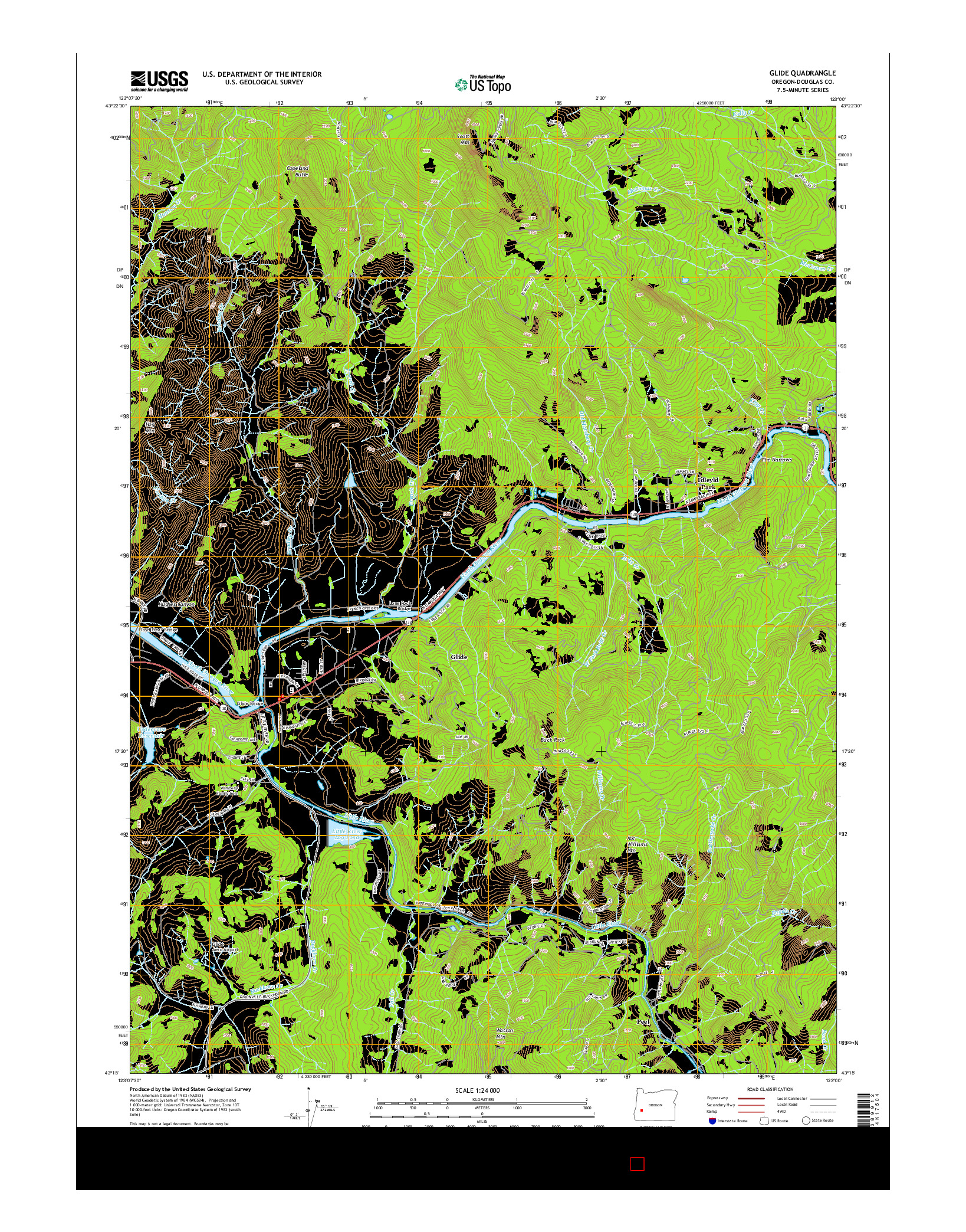 USGS US TOPO 7.5-MINUTE MAP FOR GLIDE, OR 2014