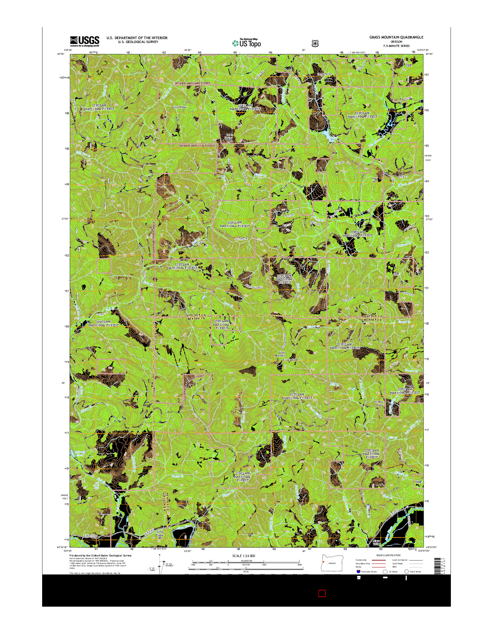 USGS US TOPO 7.5-MINUTE MAP FOR GRASS MOUNTAIN, OR 2014