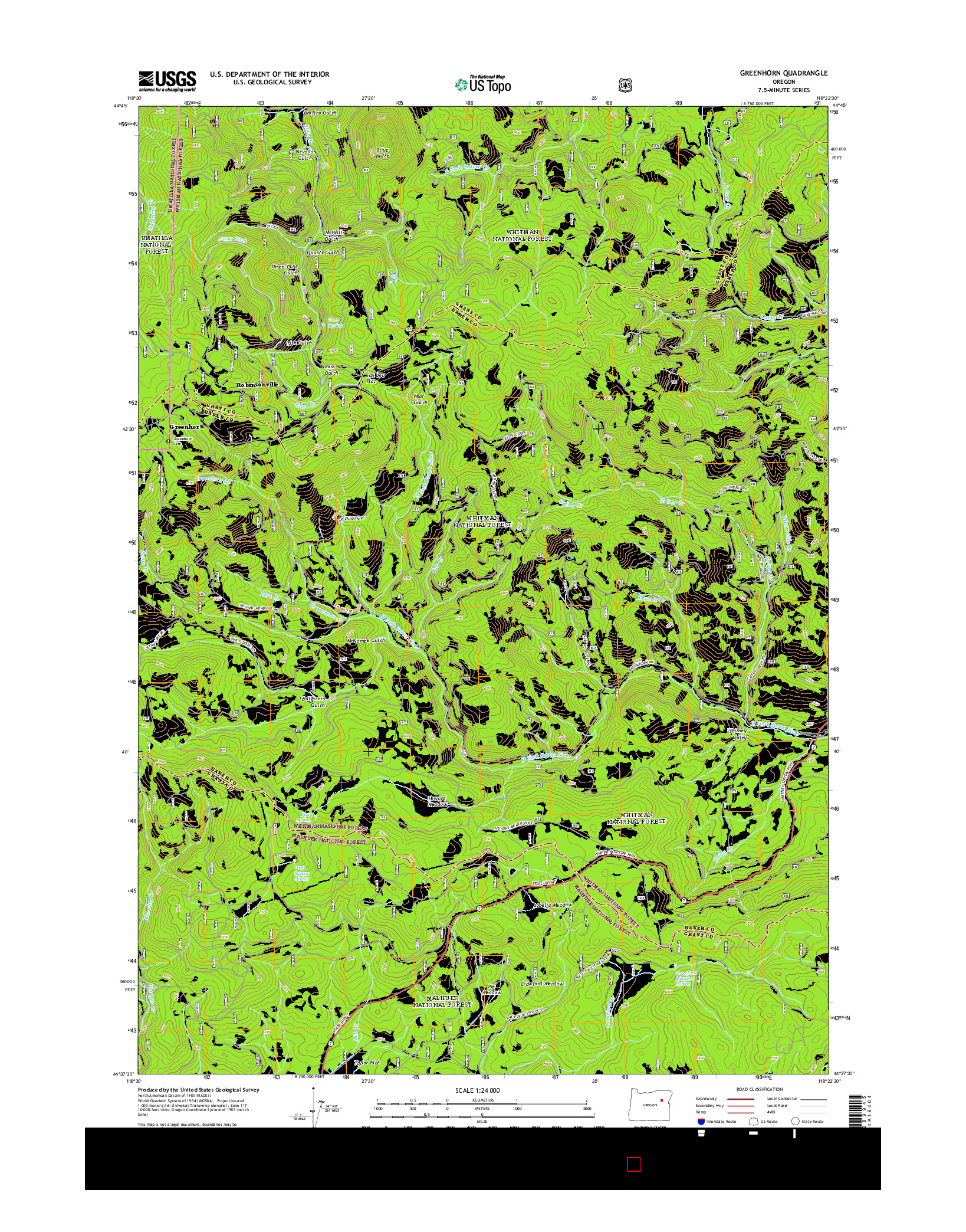 USGS US TOPO 7.5-MINUTE MAP FOR GREENHORN, OR 2014