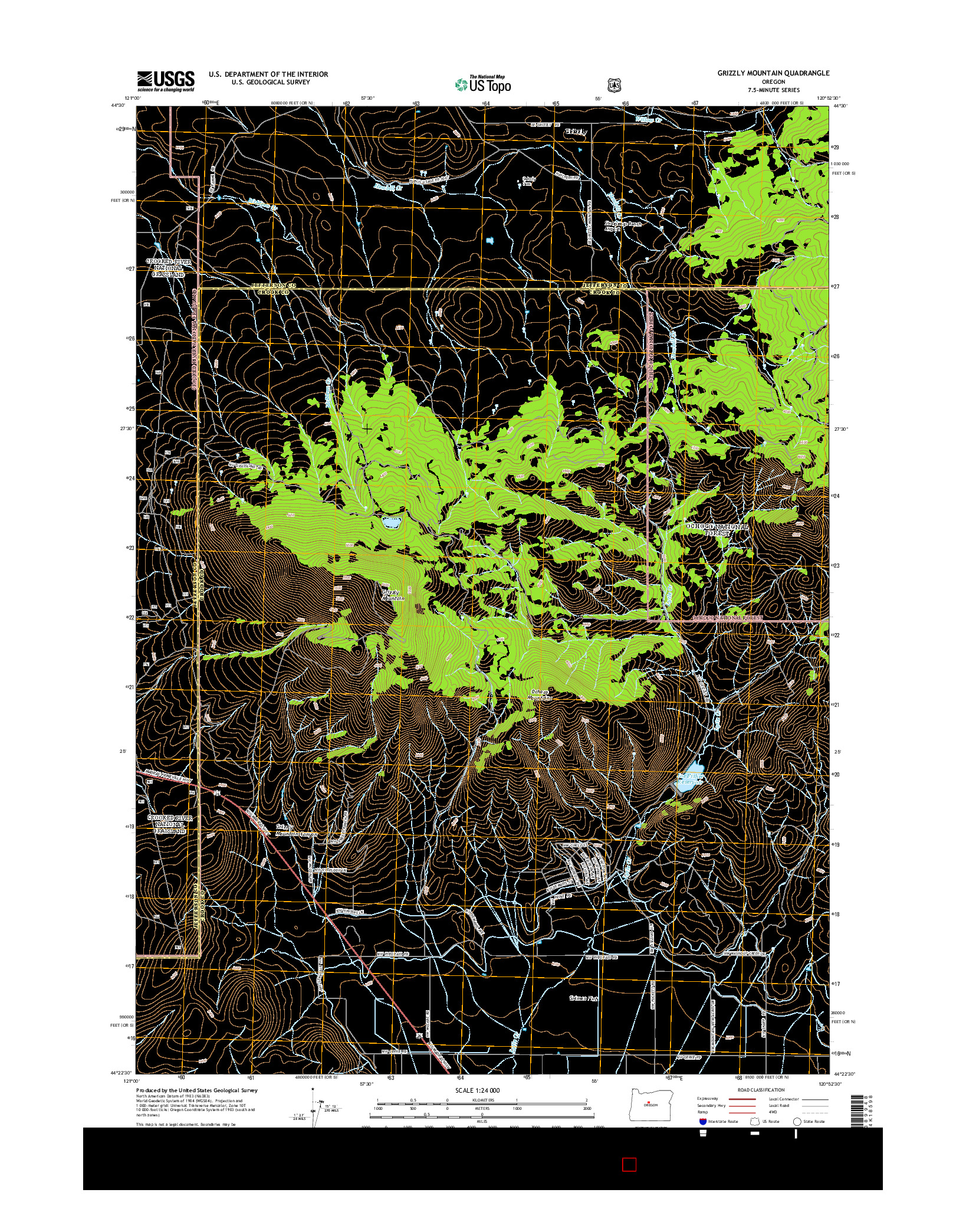 USGS US TOPO 7.5-MINUTE MAP FOR GRIZZLY MOUNTAIN, OR 2014