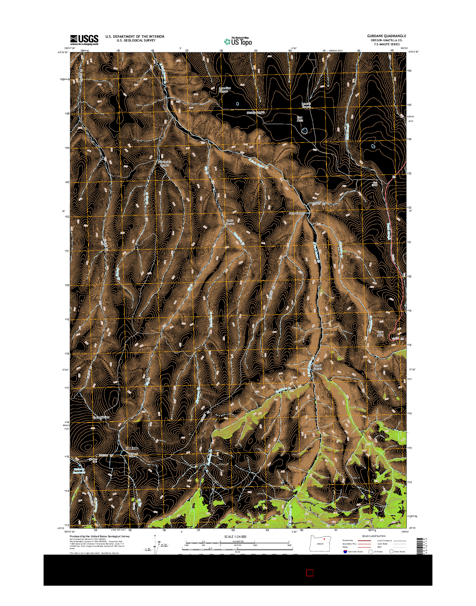 USGS US TOPO 7.5-MINUTE MAP FOR GURDANE, OR 2014