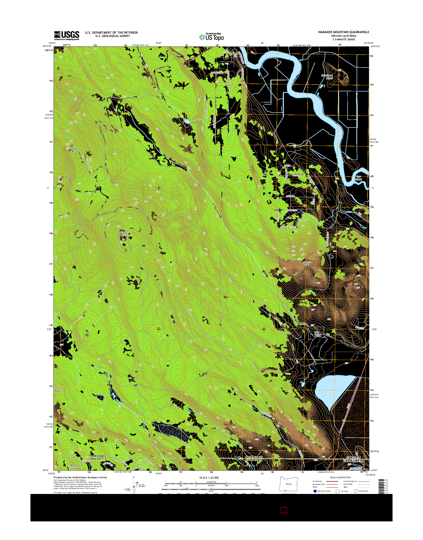 USGS US TOPO 7.5-MINUTE MAP FOR HAMAKER MOUNTAIN, OR-CA 2014