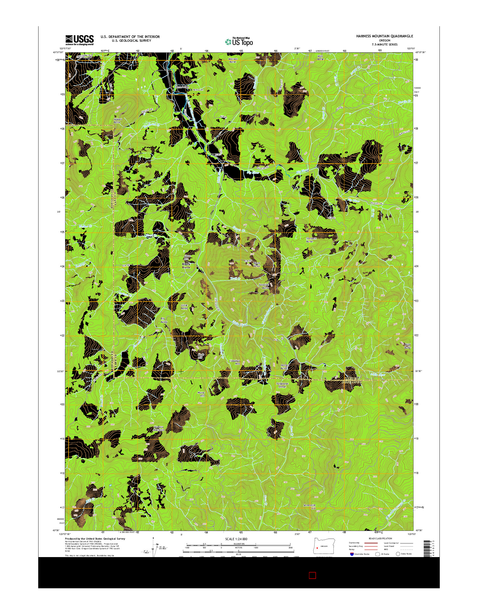 USGS US TOPO 7.5-MINUTE MAP FOR HARNESS MOUNTAIN, OR 2014