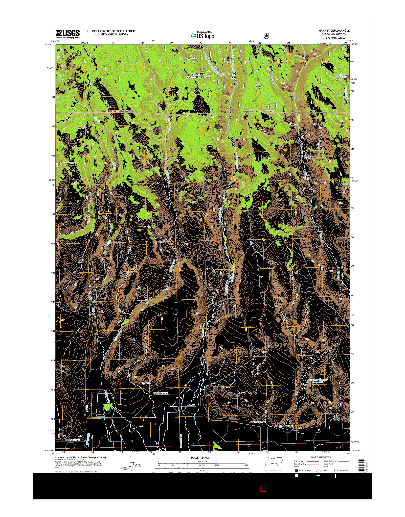 USGS US TOPO 7.5-MINUTE MAP FOR HARNEY, OR 2014