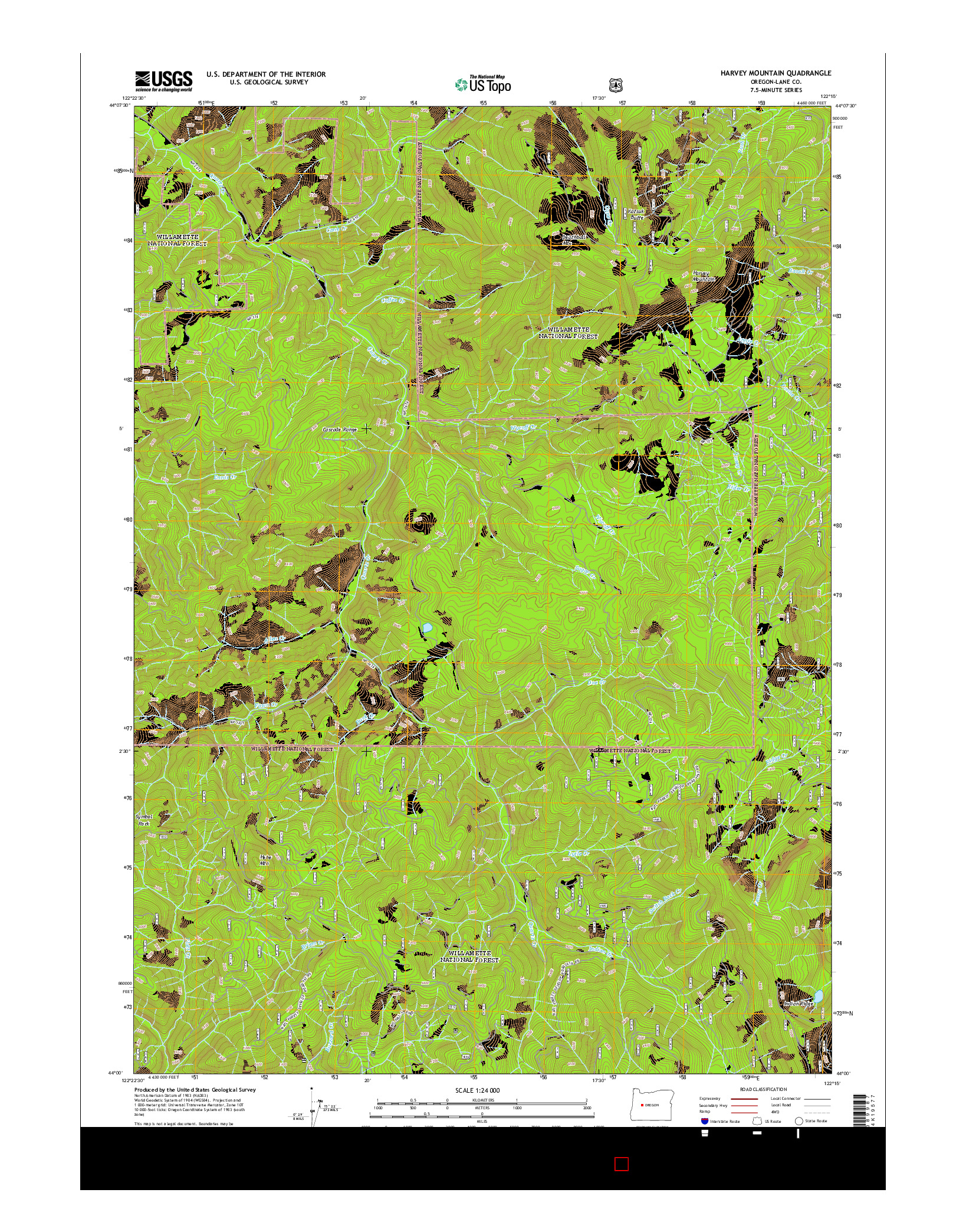 USGS US TOPO 7.5-MINUTE MAP FOR HARVEY MOUNTAIN, OR 2014