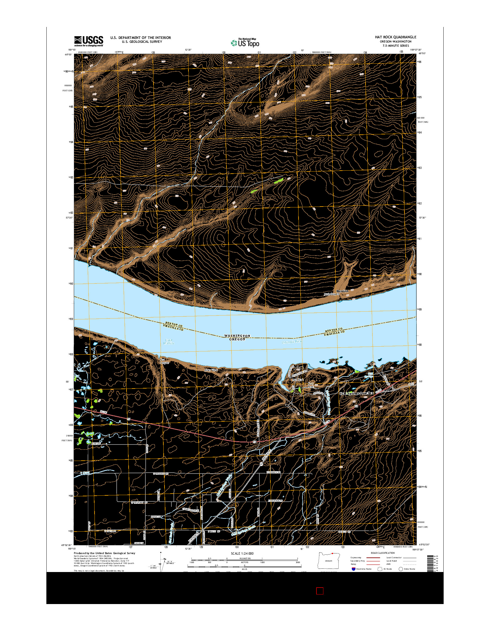 USGS US TOPO 7.5-MINUTE MAP FOR HAT ROCK, OR-WA 2014