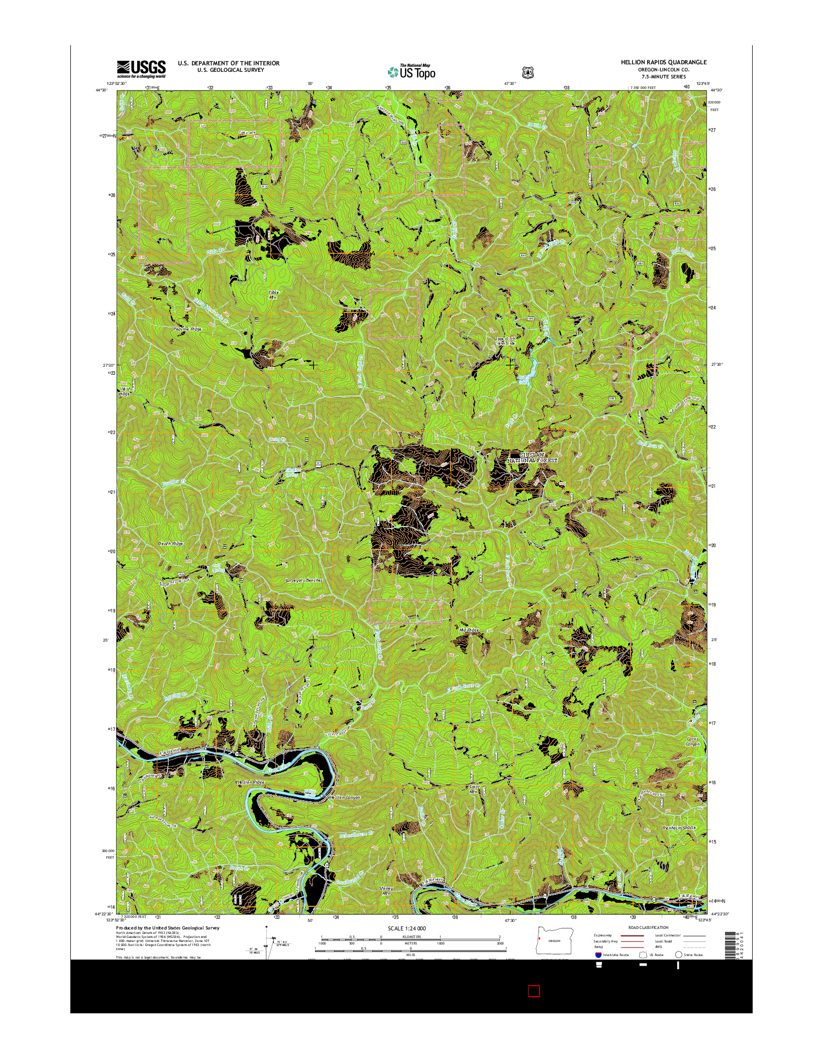 USGS US TOPO 7.5-MINUTE MAP FOR HELLION RAPIDS, OR 2014