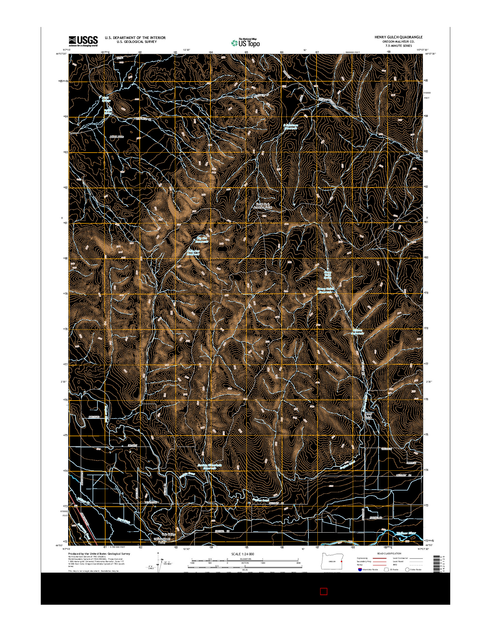 USGS US TOPO 7.5-MINUTE MAP FOR HENRY GULCH, OR 2014