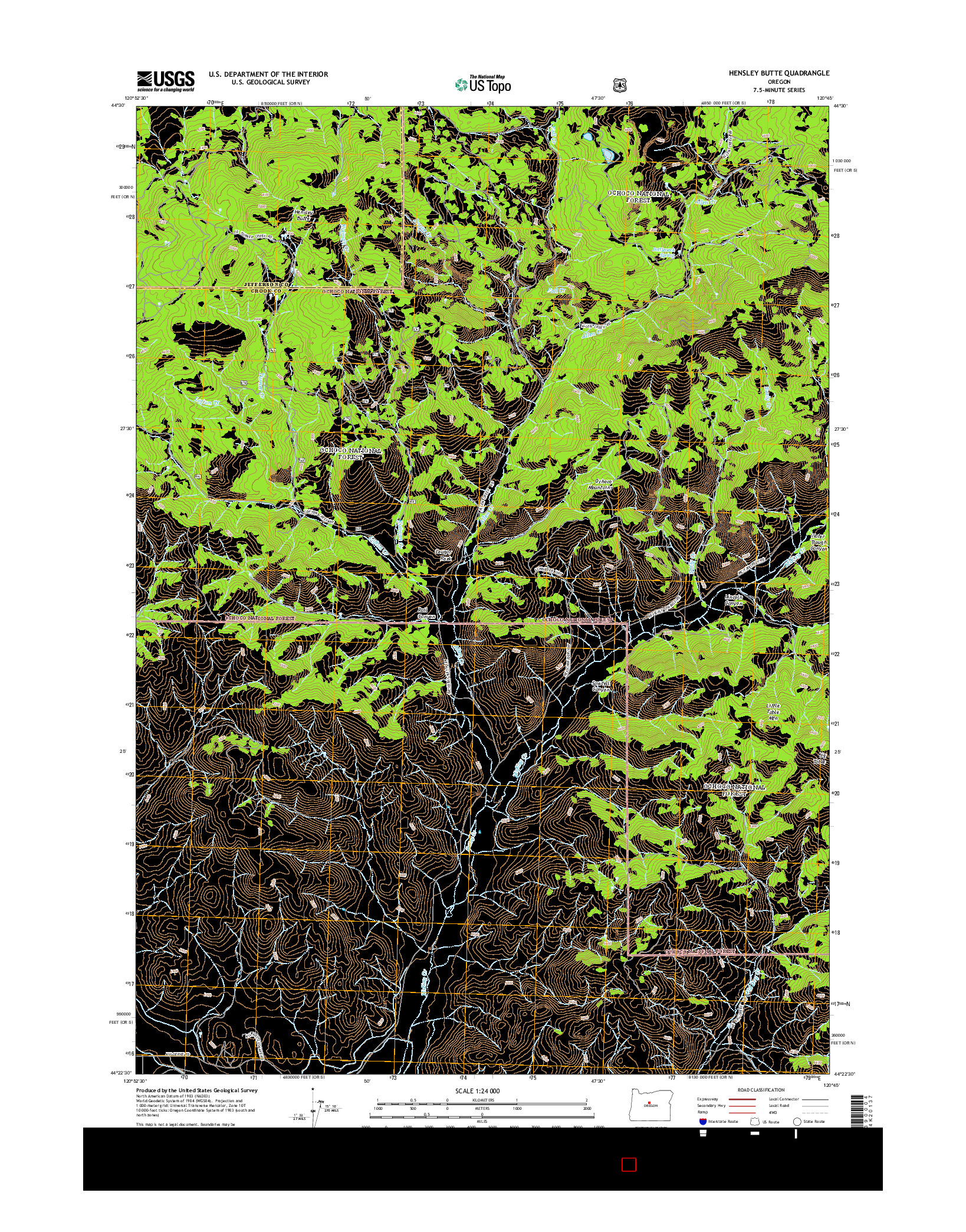 USGS US TOPO 7.5-MINUTE MAP FOR HENSLEY BUTTE, OR 2014