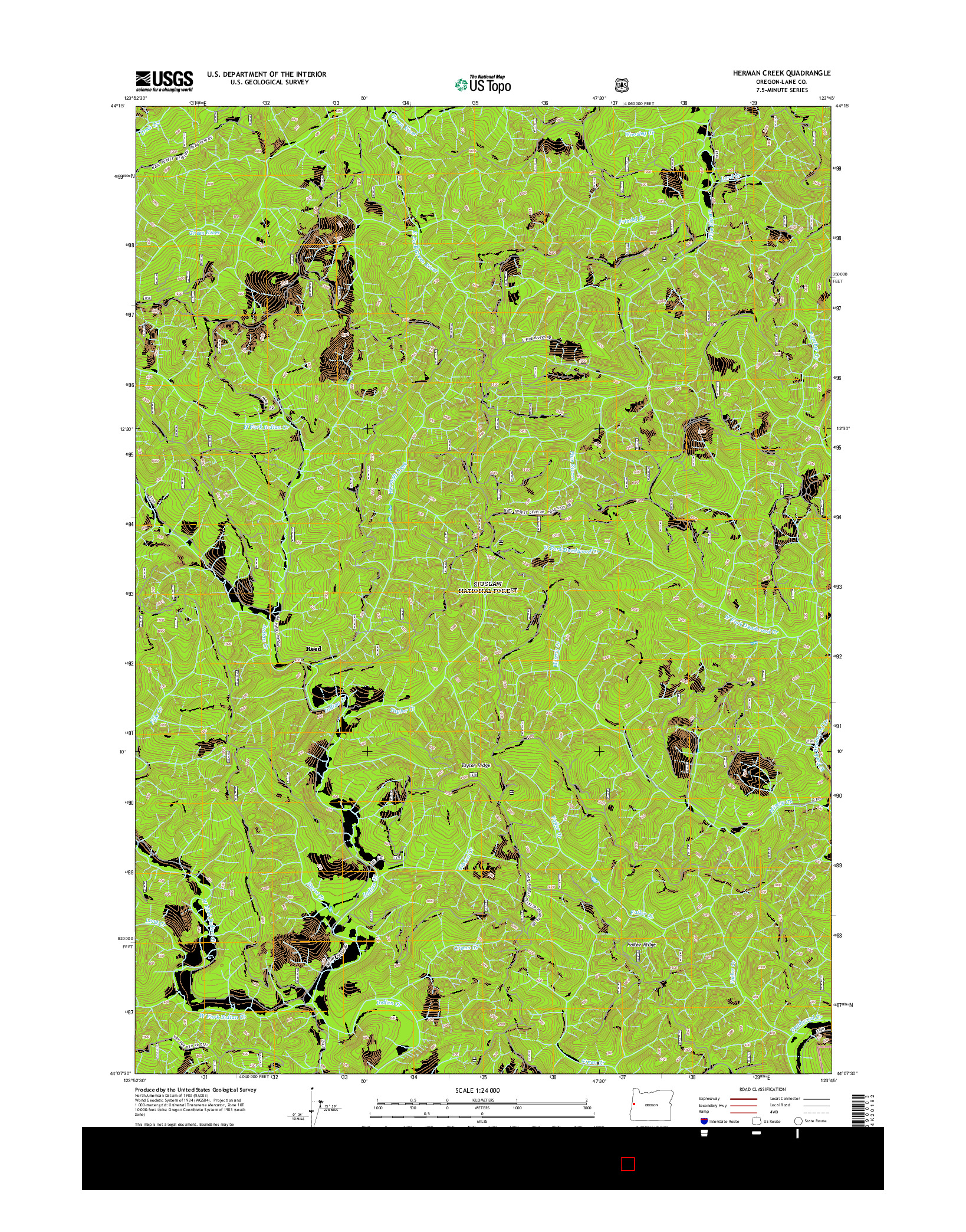 USGS US TOPO 7.5-MINUTE MAP FOR HERMAN CREEK, OR 2014