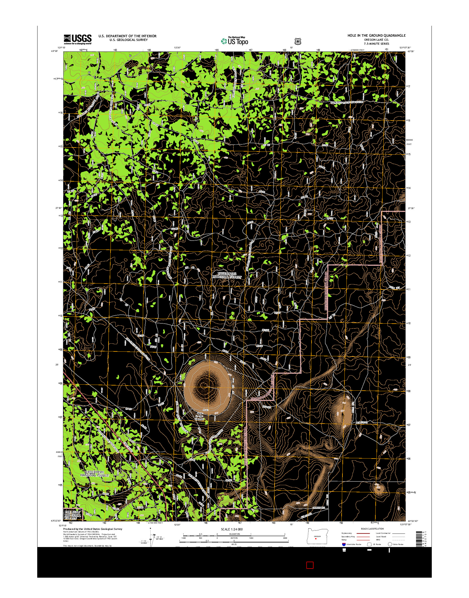 USGS US TOPO 7.5-MINUTE MAP FOR HOLE IN THE GROUND, OR 2014