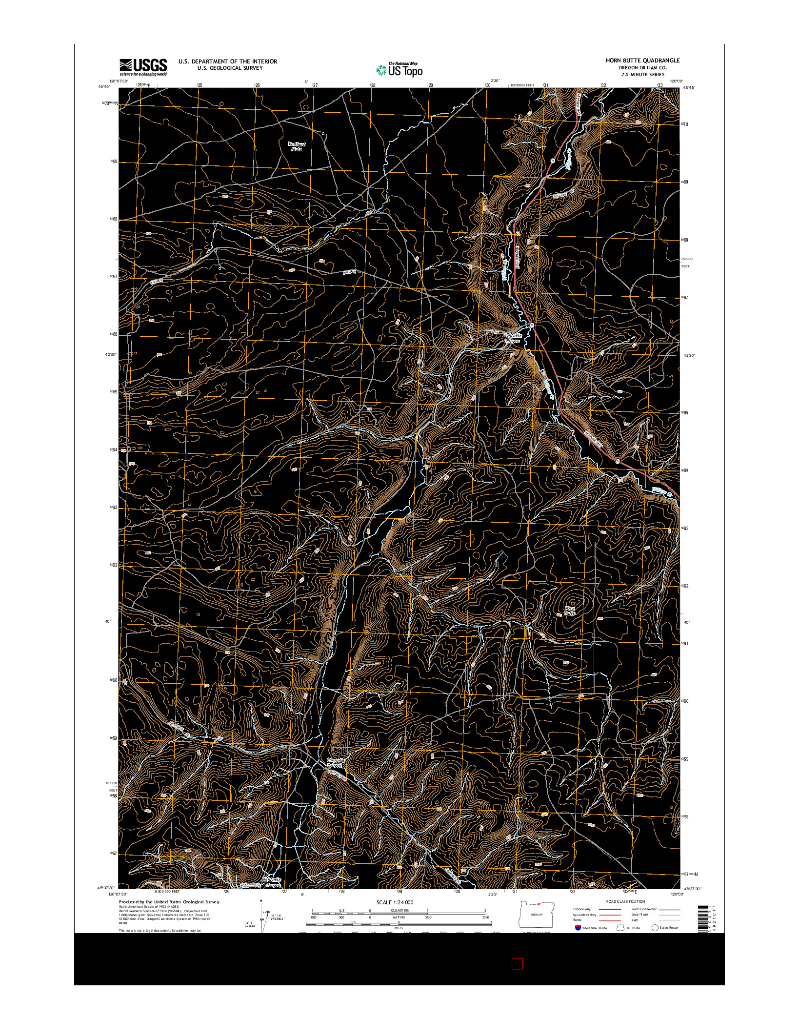 USGS US TOPO 7.5-MINUTE MAP FOR HORN BUTTE, OR 2014