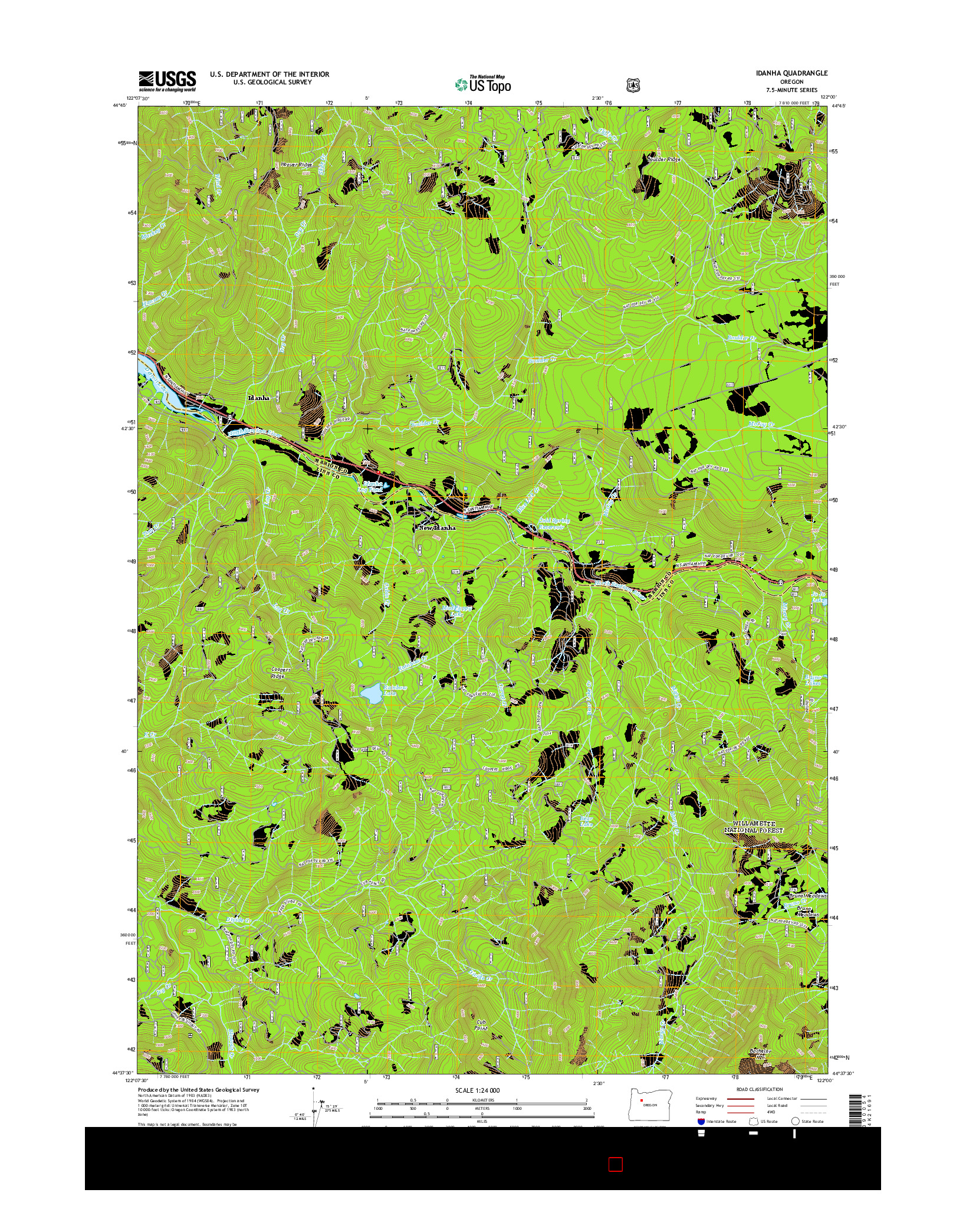 USGS US TOPO 7.5-MINUTE MAP FOR IDANHA, OR 2014