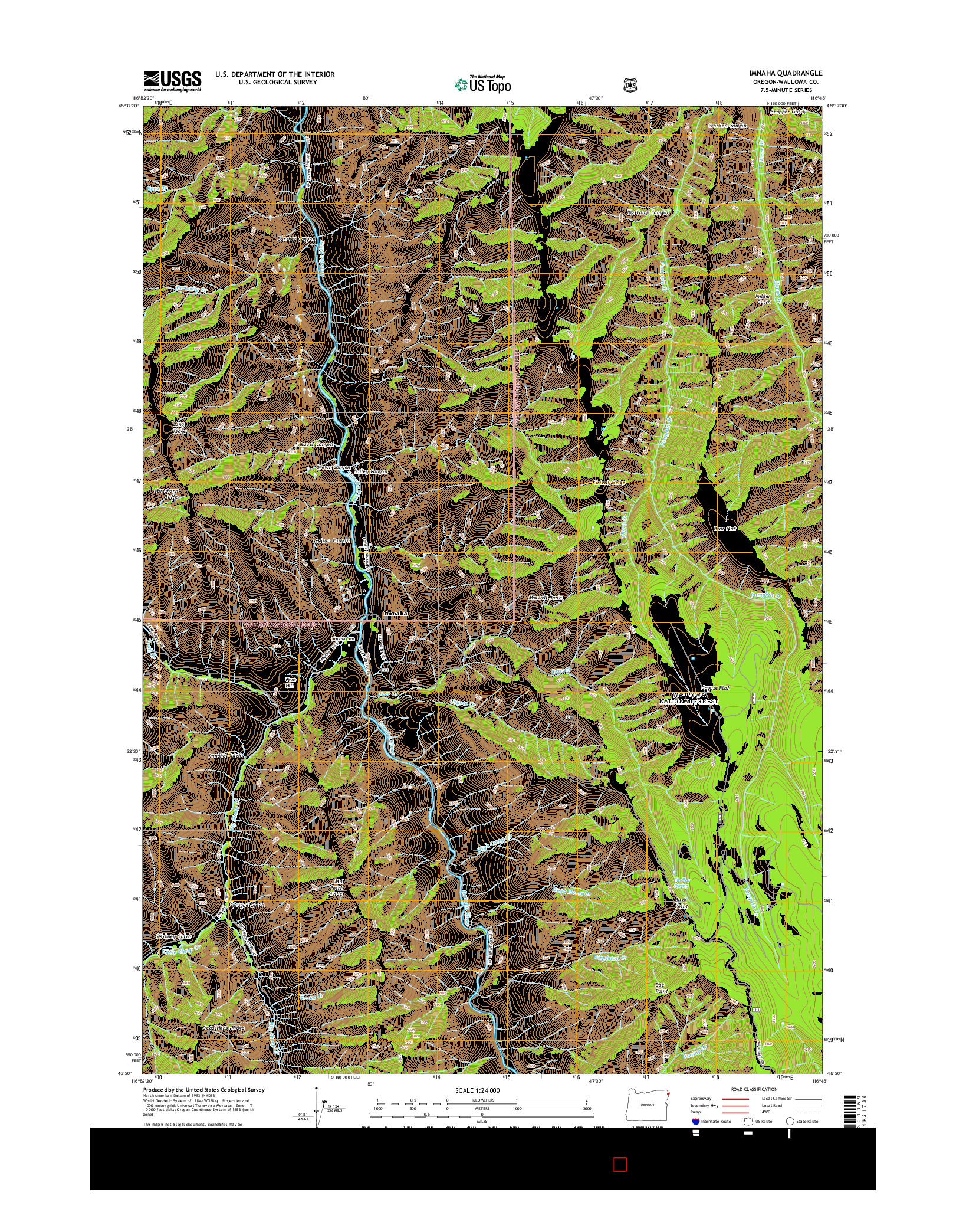 USGS US TOPO 7.5-MINUTE MAP FOR IMNAHA, OR 2014