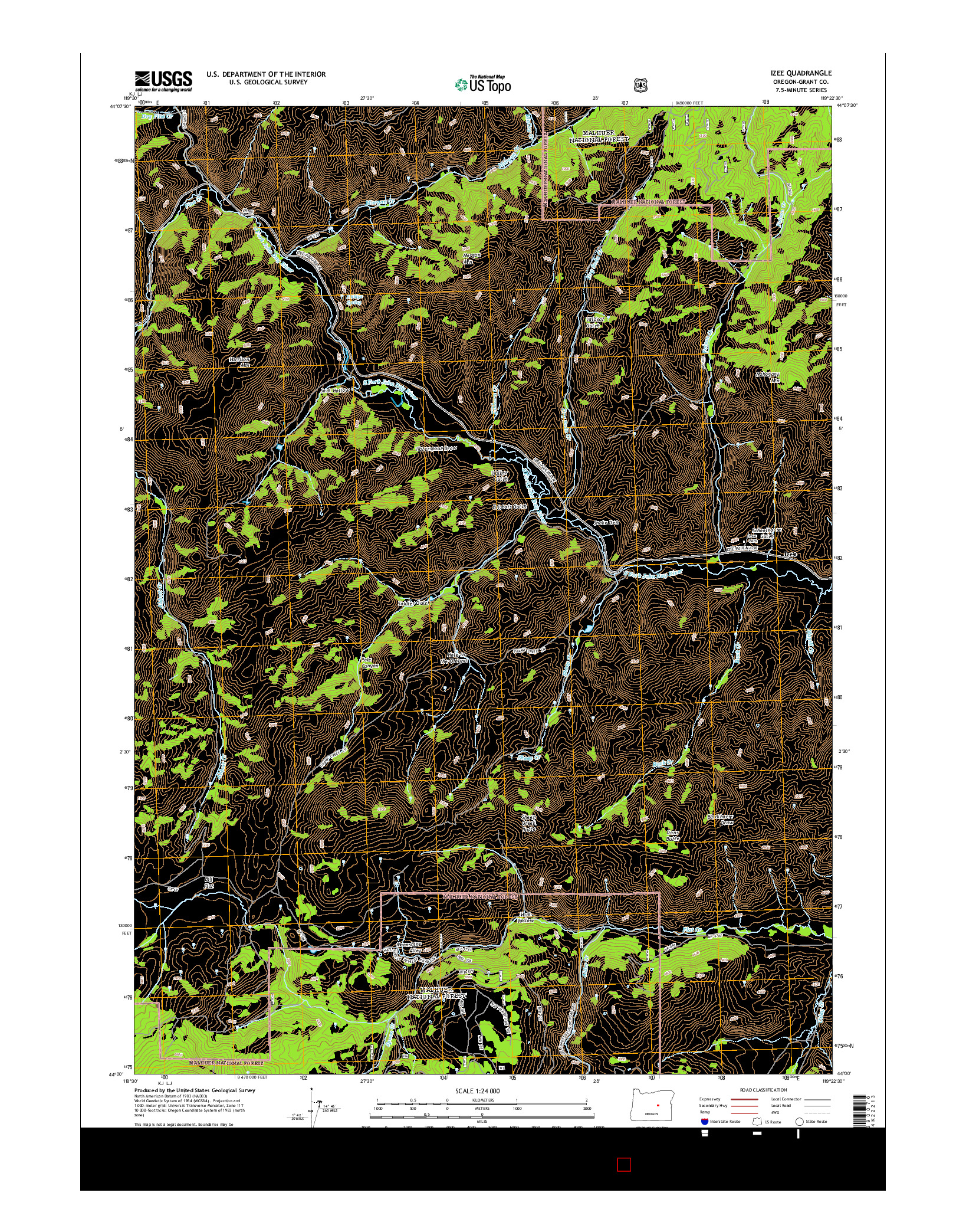 USGS US TOPO 7.5-MINUTE MAP FOR IZEE, OR 2014