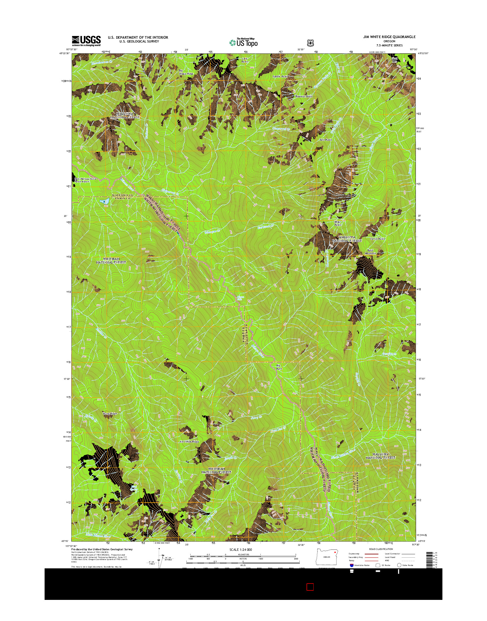 USGS US TOPO 7.5-MINUTE MAP FOR JIM WHITE RIDGE, OR 2014