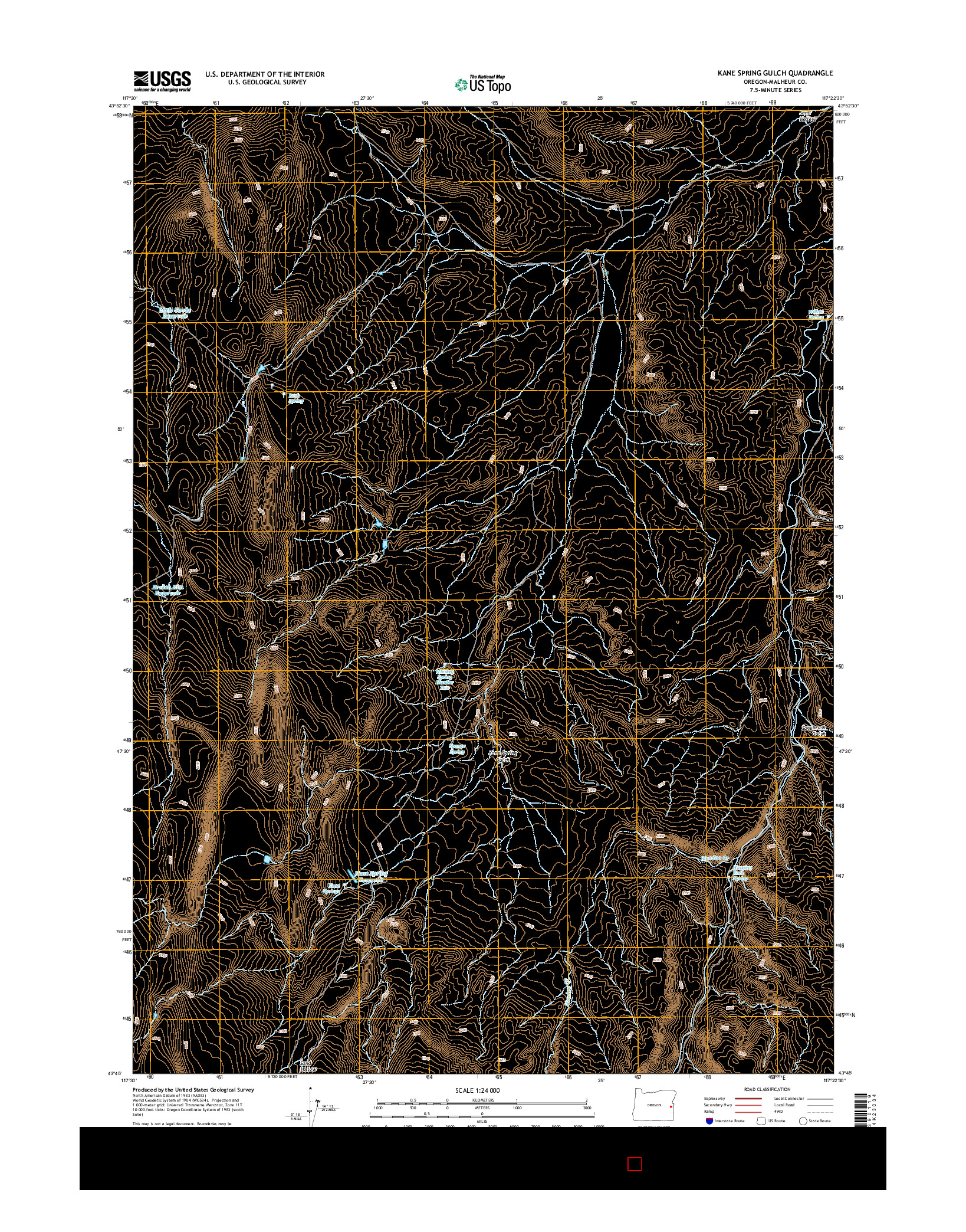 USGS US TOPO 7.5-MINUTE MAP FOR KANE SPRING GULCH, OR 2014
