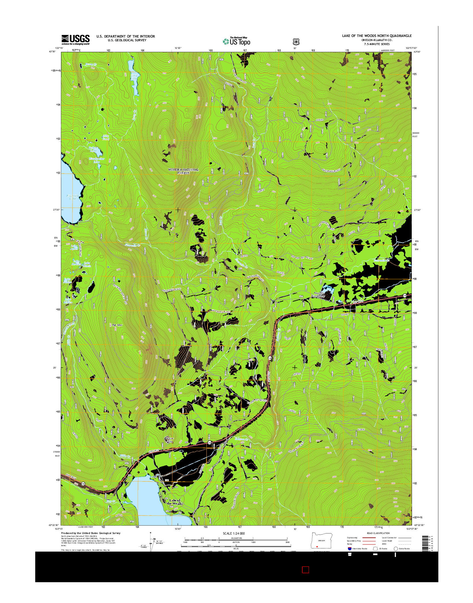 USGS US TOPO 7.5-MINUTE MAP FOR LAKE OF THE WOODS NORTH, OR 2014