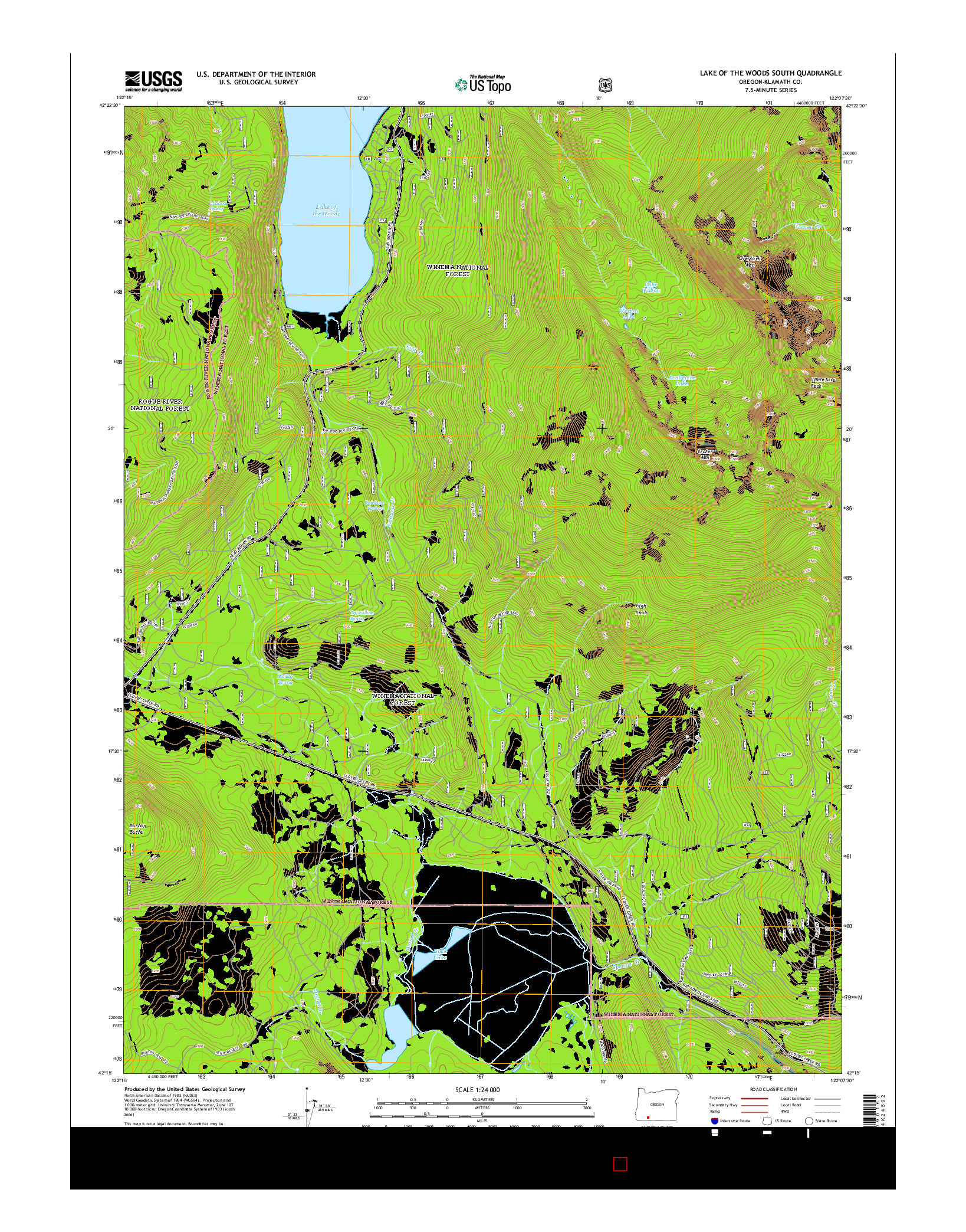 USGS US TOPO 7.5-MINUTE MAP FOR LAKE OF THE WOODS SOUTH, OR 2014