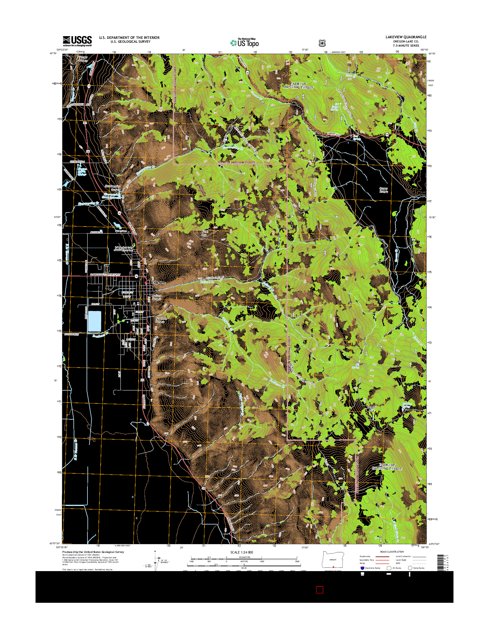 USGS US TOPO 7.5-MINUTE MAP FOR LAKEVIEW, OR 2014