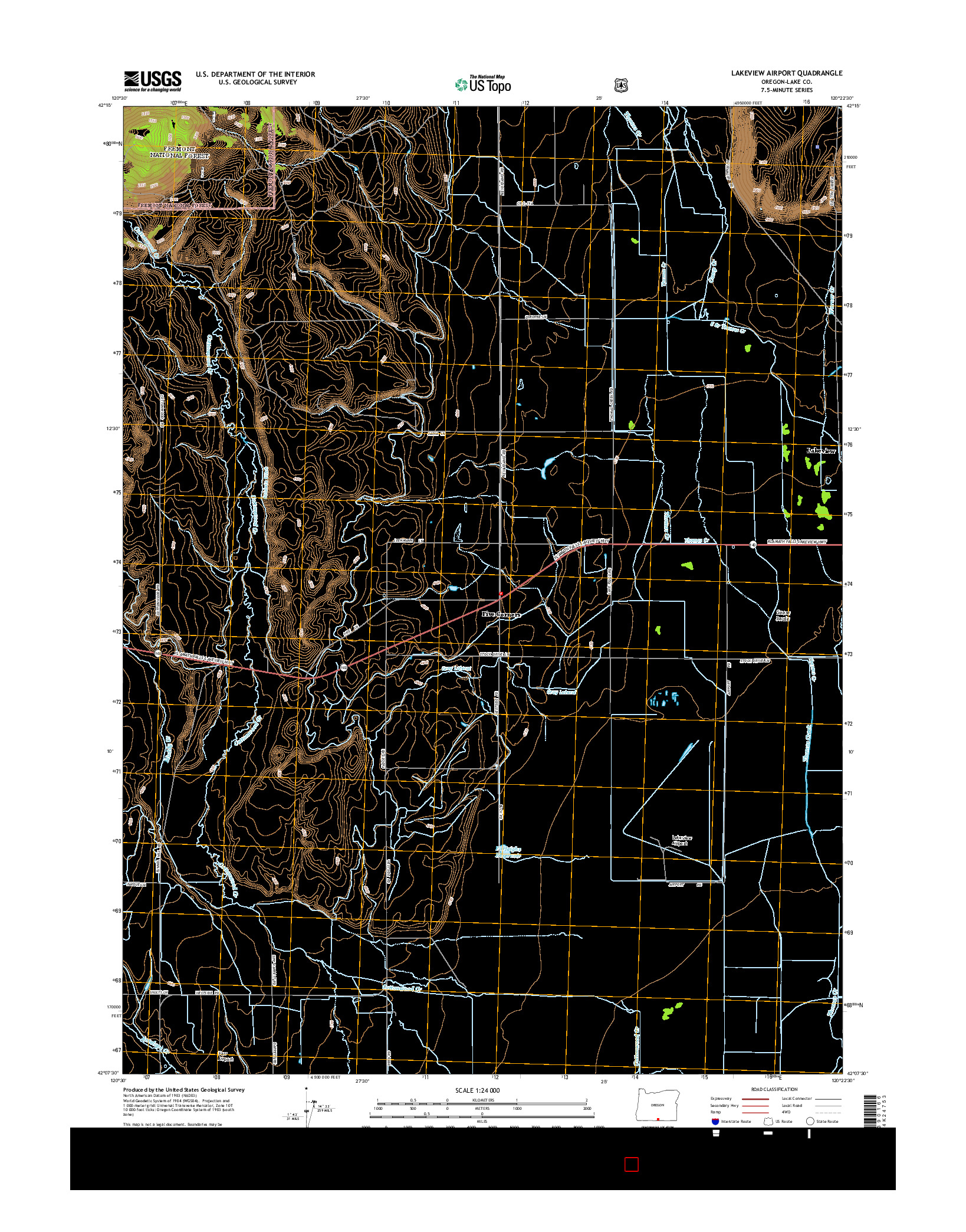 USGS US TOPO 7.5-MINUTE MAP FOR LAKEVIEW AIRPORT, OR 2014