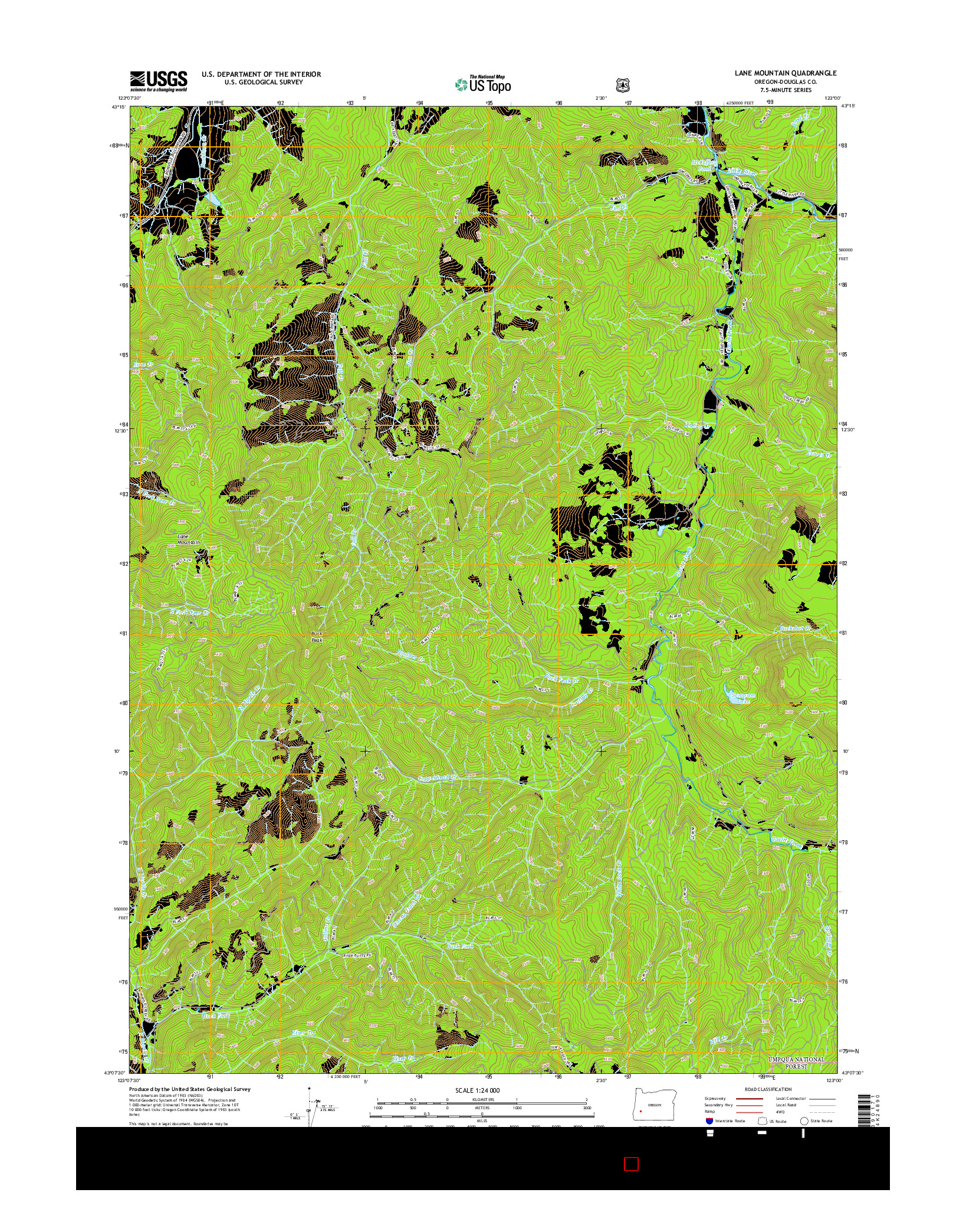 USGS US TOPO 7.5-MINUTE MAP FOR LANE MOUNTAIN, OR 2014