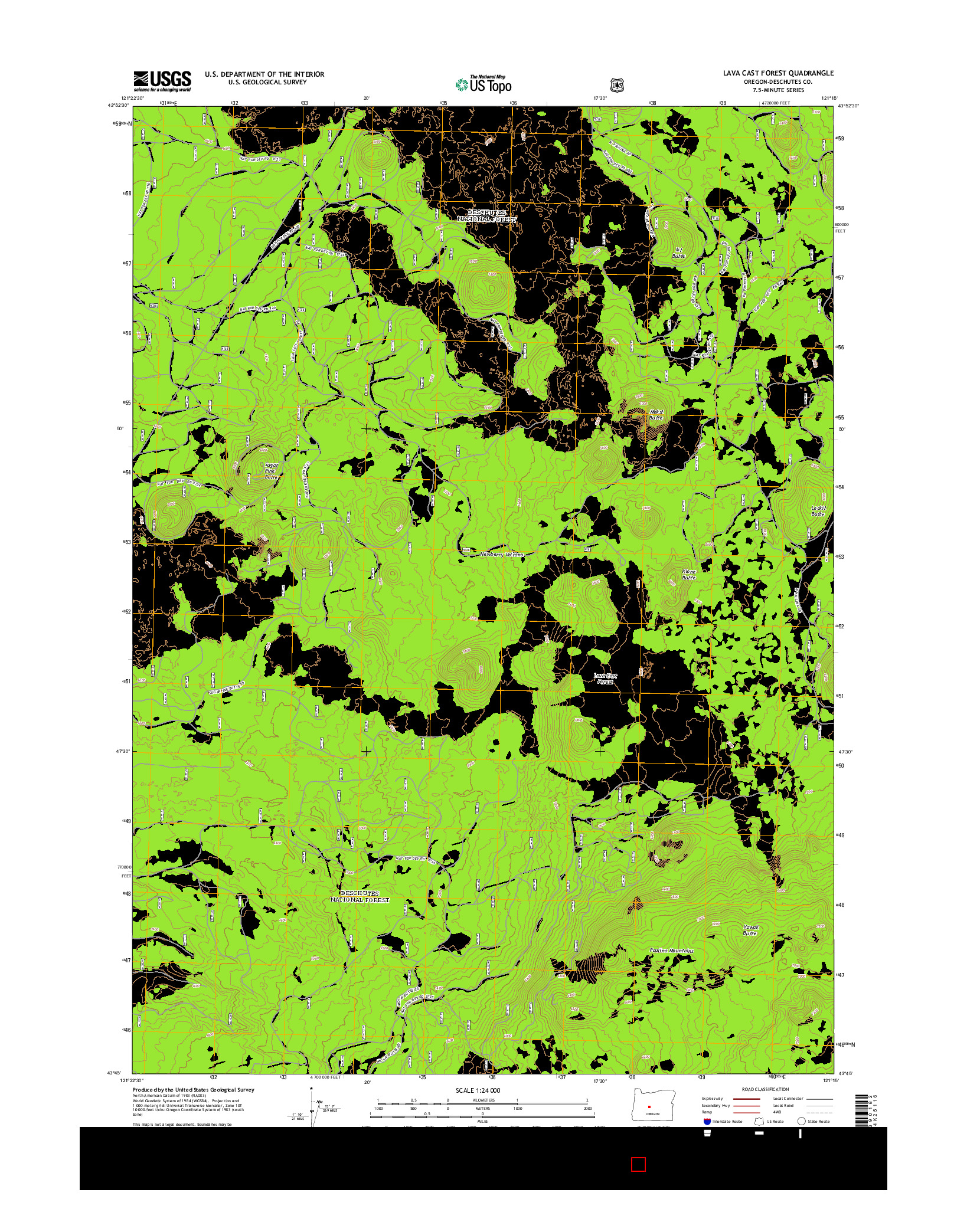 USGS US TOPO 7.5-MINUTE MAP FOR LAVA CAST FOREST, OR 2014