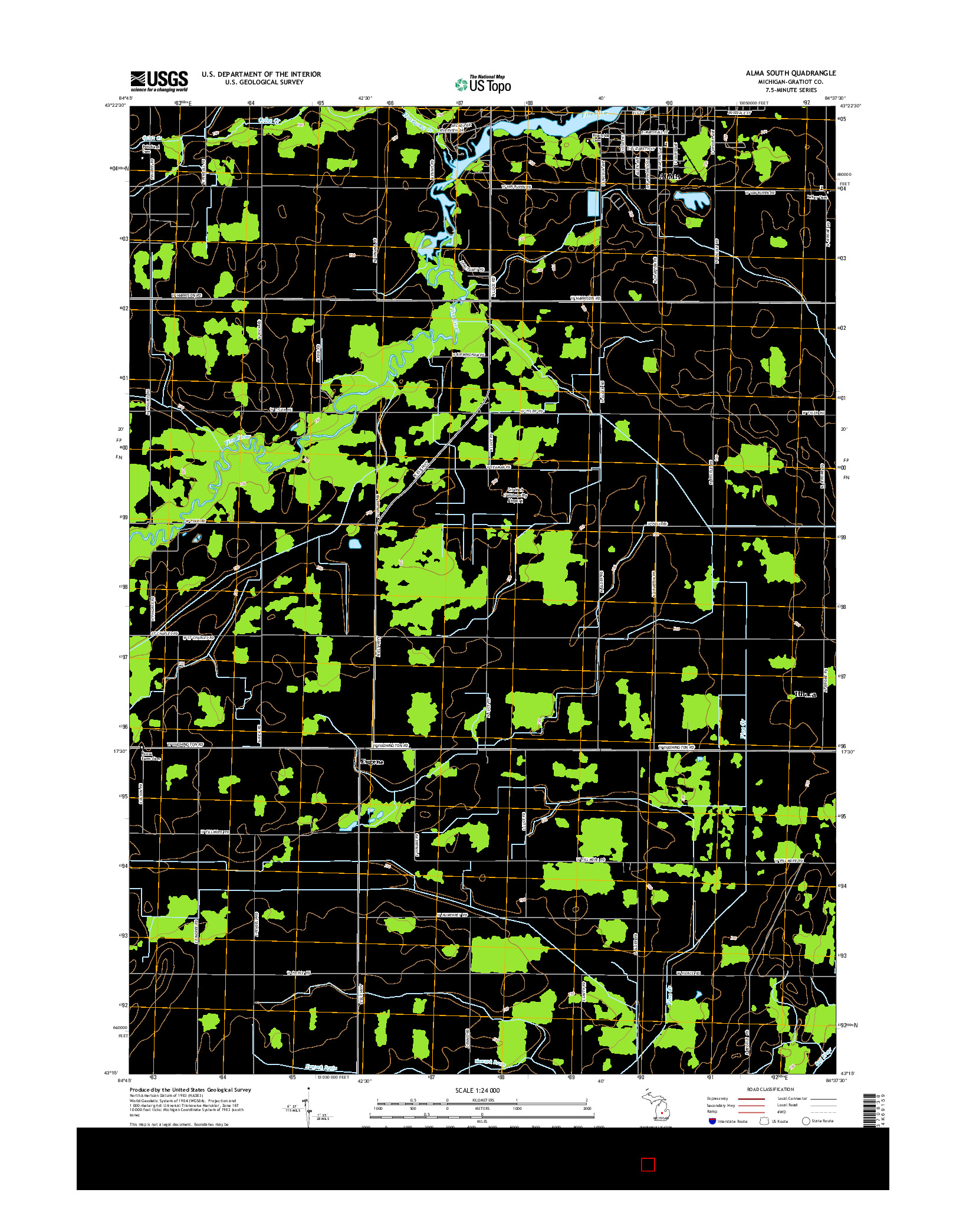 USGS US TOPO 7.5-MINUTE MAP FOR ALMA SOUTH, MI 2014